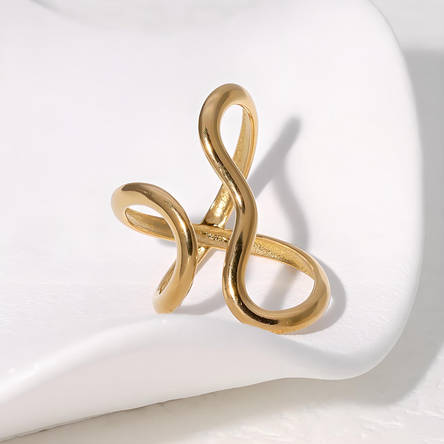 AIETUE Chunky Rings For Women, Gold Silver Thumb Ring Asymmetrical Wavy Curve Ring Adjustable Non Tarnish Dainty Stainless Steel New Year Anniversary Birthday Jewelry Gift (Wavy Gold 2Pcs)