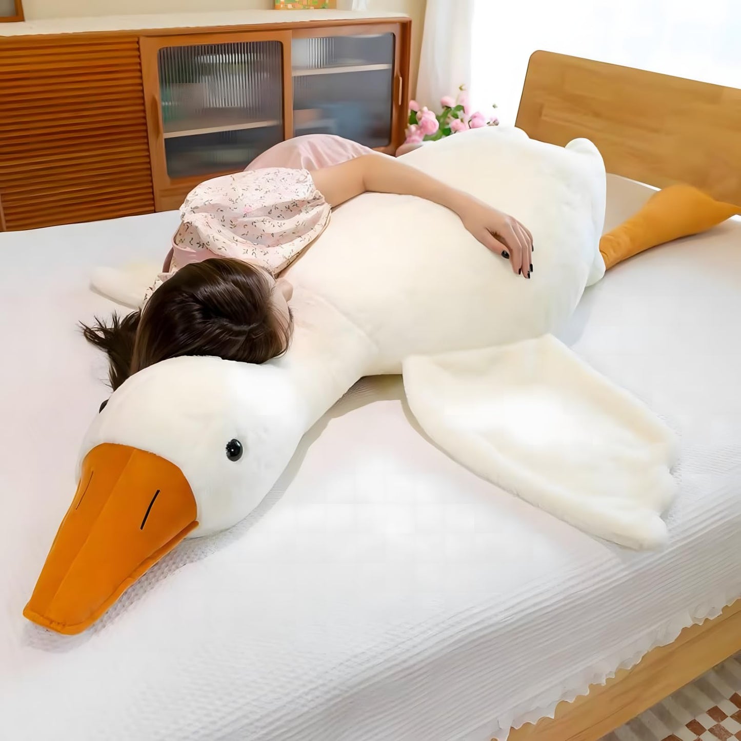 Ryttir Giant Goose Plush - 63" Extra Soft Goose Stuffed Animal Hugging Pillow with Rotund Belly,Safety Nursery Decor & Sensory Comfort Toy,Cuddle Companion for Kids(Birthday Gender Neutral Gift)