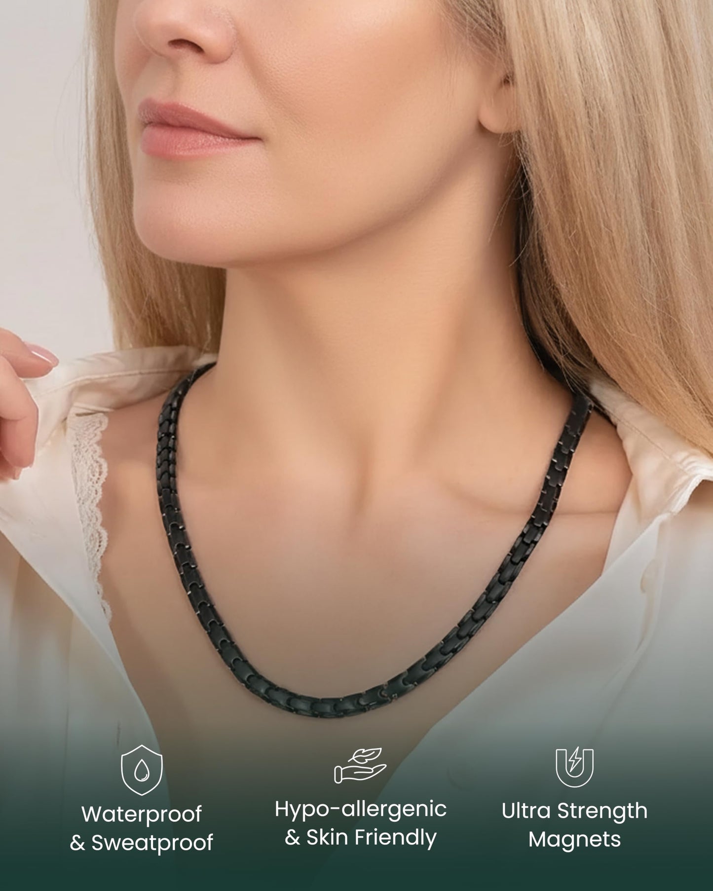 MagnetRX Titanium Magnetic Necklace – Ultra Strength Magnetic Necklaces for Men & Women – Effective Titanium Necklace with 62 Magnets (Black, 22 Inches)