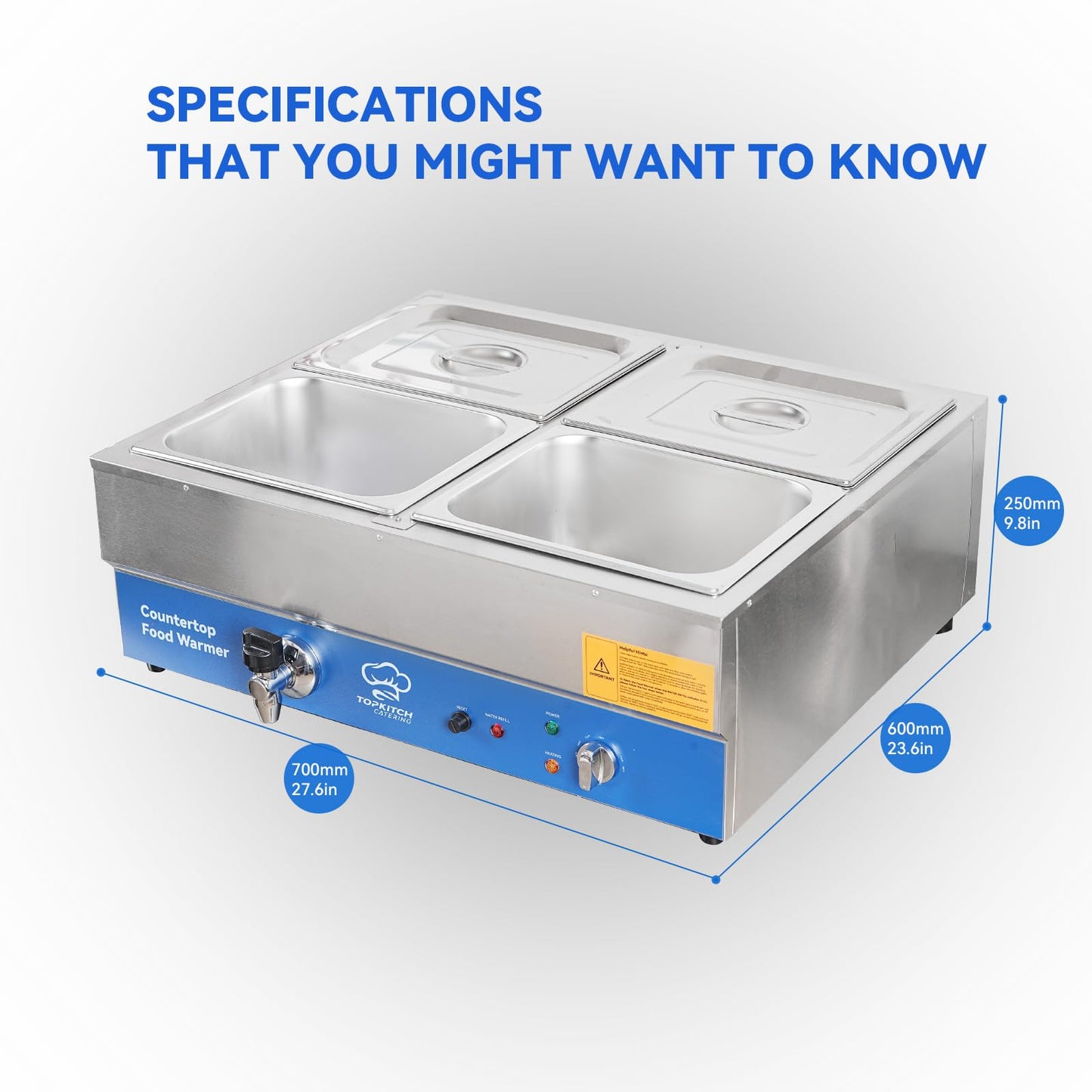 TOPKITCH 4 Pan Commercial Food Warmer,Electric Countertop Bain Marie Stainless Steel Buffet Steam Table for Catering and Restaurants(4×1/2 GN Pan,120V/1700 Watts