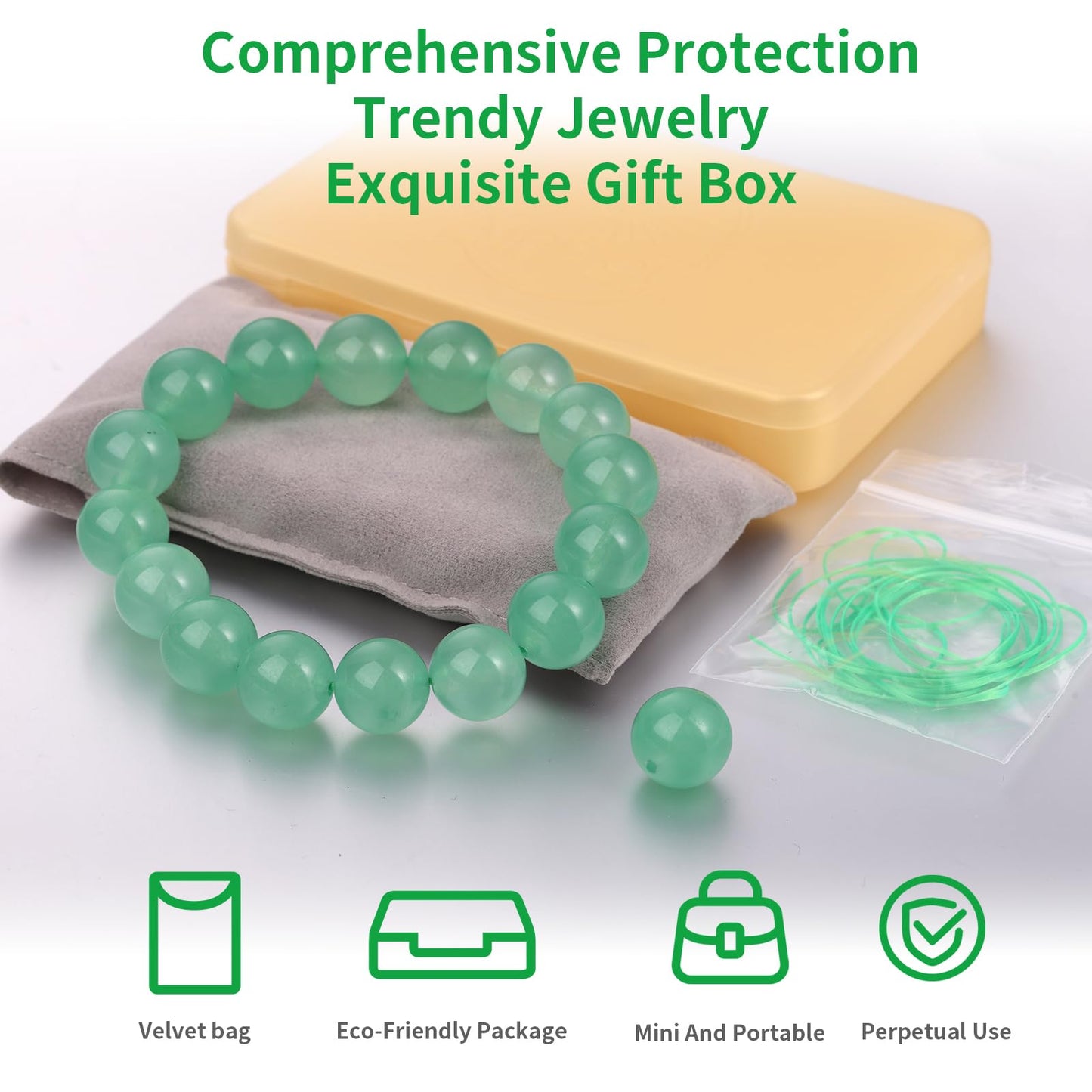Handmade Natural Jade Beaded Bracelet for Women & Men – Genuine Green/White Jade Gemstone Stretch Bracelet – Lucky Energy Healing Jewelry Gift for Peace, Prosperity & Protection LG