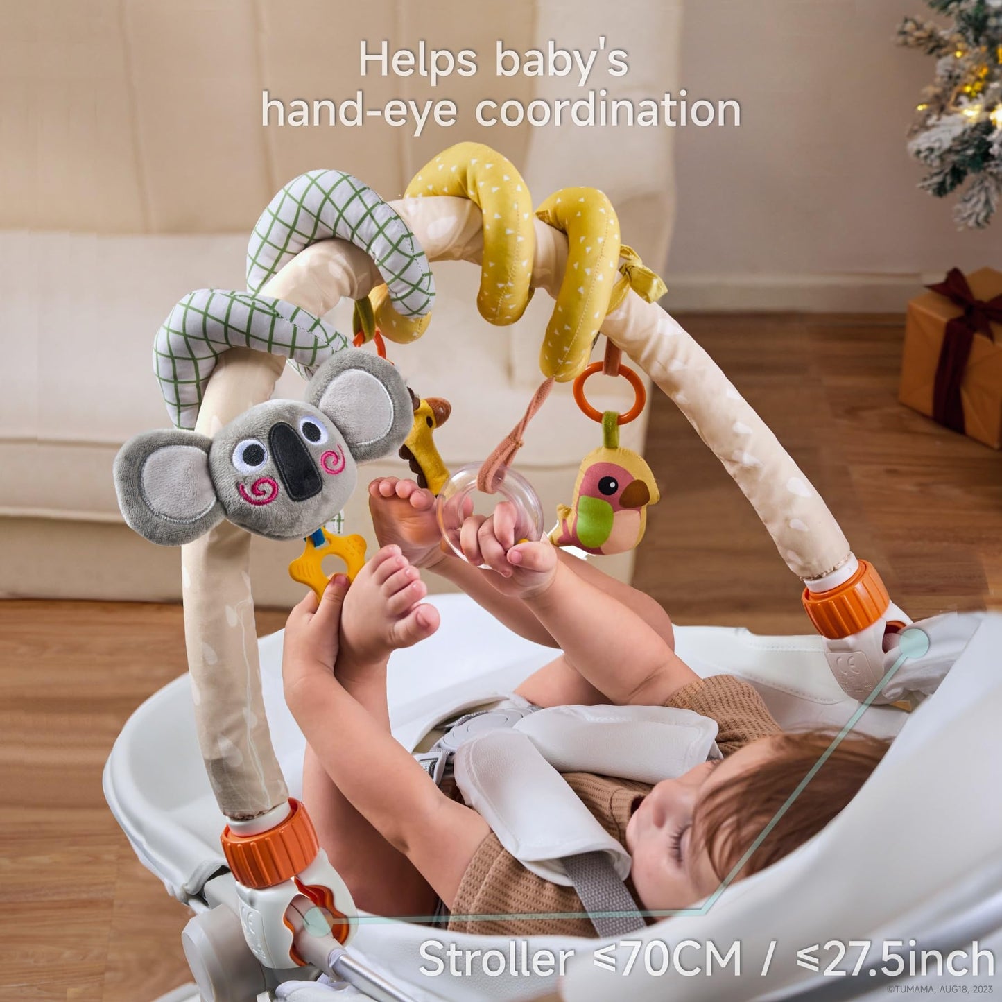 TUMAMA 2 in 1 Spiral Car Seat Toys Arch Stroller Toy Baby Hanging Toys with Clip Adjustable Detachable Sensory Travel Crib Bouncer Bassinet Activity Toys for Babies 0 3 6 9 12 24 Months