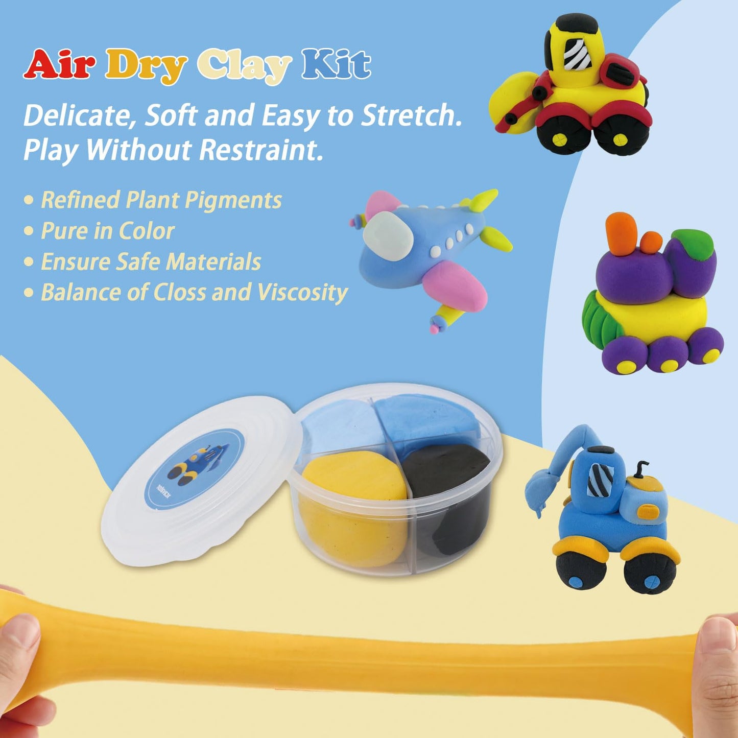 elopco Air Dry Clay Kit for Kids - Cars Themed,12 Traffic DIY Molding Clay Art Crafts Set for Kids Girls Boys Easter Gifts for Easter Basket Fillers Egg Fillers Party Favors (Traffic)