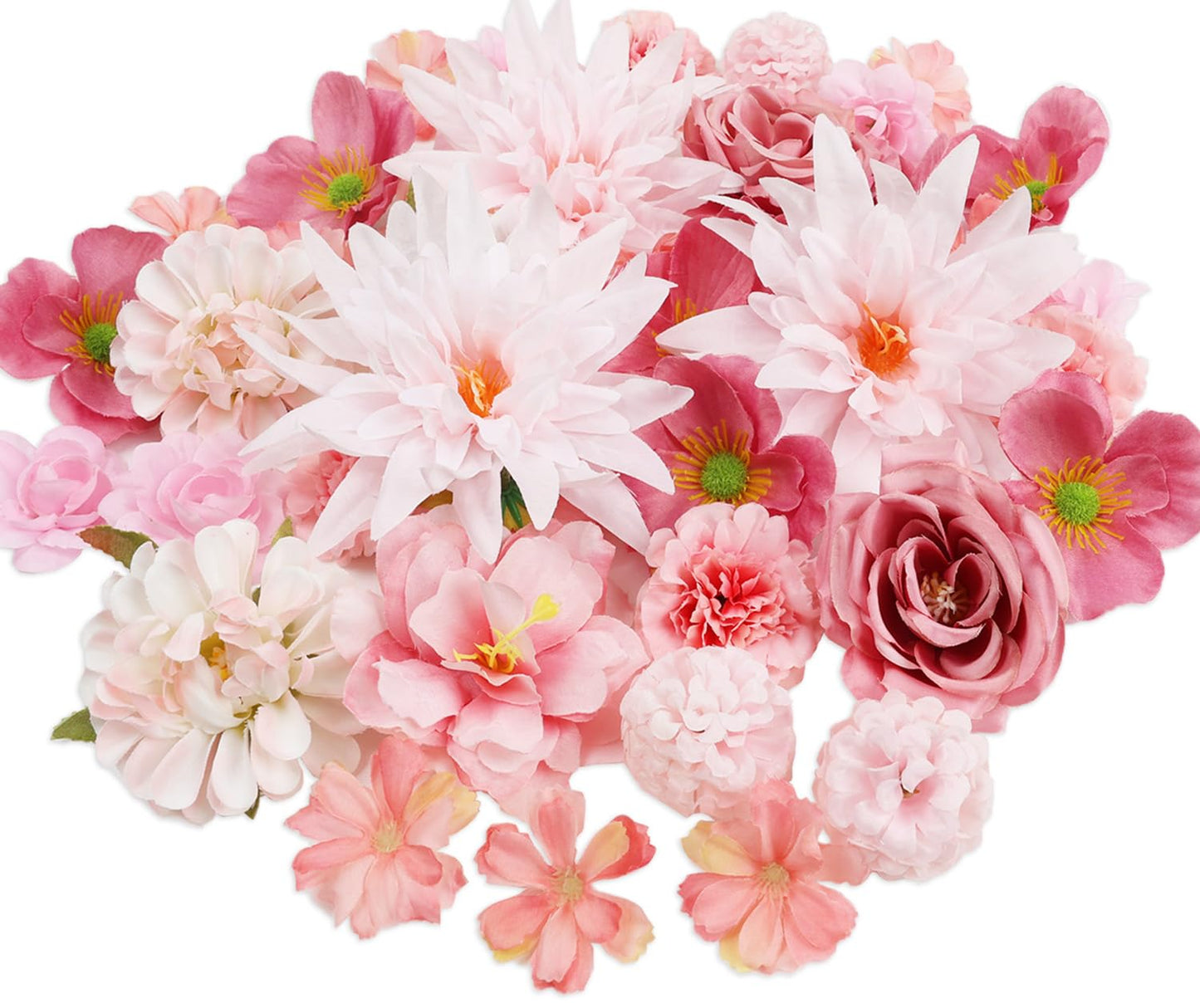 Nagobi 56 PCS Pink Fake Flowers Heads, Bulk Silk Flowers for Crafts, Mini Faux Flower Heads for Graduation Cap, DIY Wreath, Wedding Birthday Party Decor, Centerpieces