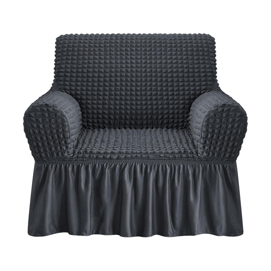 NICEEC Armchair Cover Dark Grey Armchair Slipcover 1 Piece Easy Fitted Sofa Couch Covers Universal High Stretchable Durable Furniture Protector with Skirt Country Style (1 Seater Dark Gray)