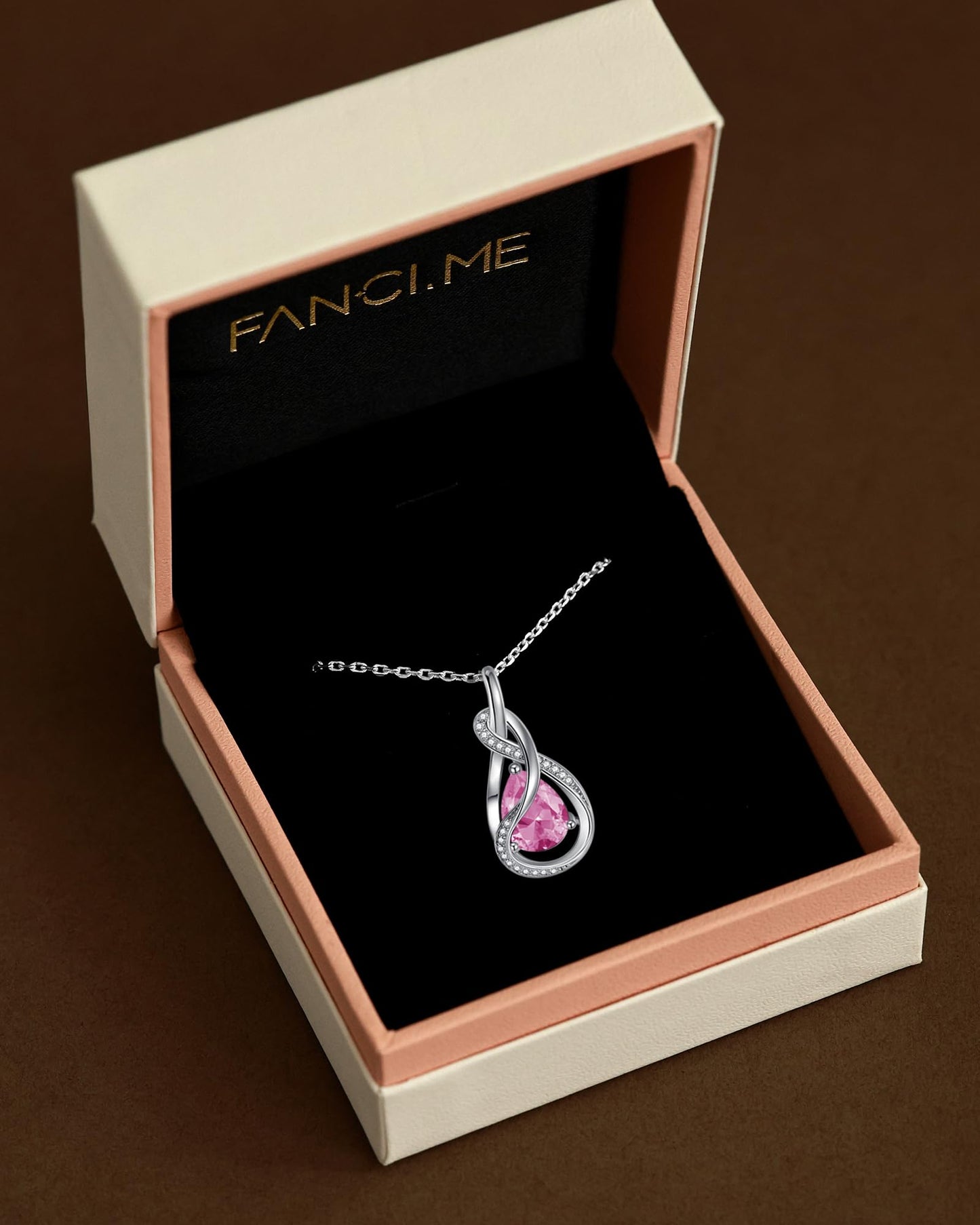 FANCIME Pink Tourmaline Necklace October Birthstone Sterling Silver Infinity Knot Pendant Necklace Gemstone Fine Jewelry Anniversary Birthday Mothers Day Gifts for Women Her Mom