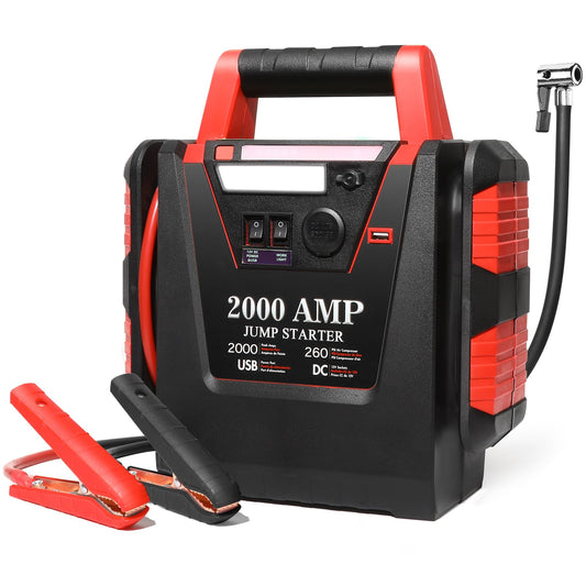 Jump Starter with Air Compressor,2000A Car Battery Jumper Starter 260 PSI Tire Inflator,6 in 1 Auto Lead-Acid Battery Booster Jump Starter for Up to 10.0L Gas or 8.0L Diesel with LED Light