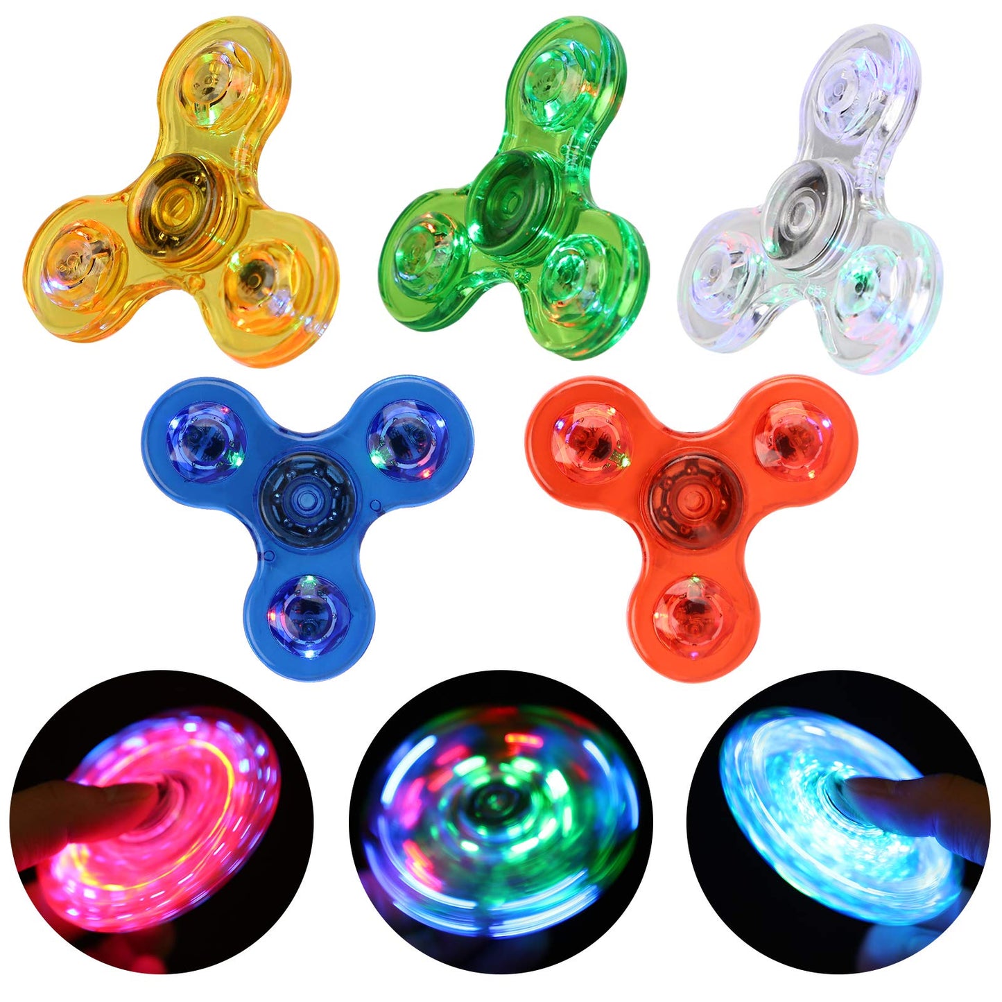 SCIONE 5 Pack LED Light Up Fidget Spinners,Glow in The Dark Sensory Toys for Kids,Fidget Stress Toys for Anxiety Relief,Party Favors,Classroom Prizes,Stocking Stuffers