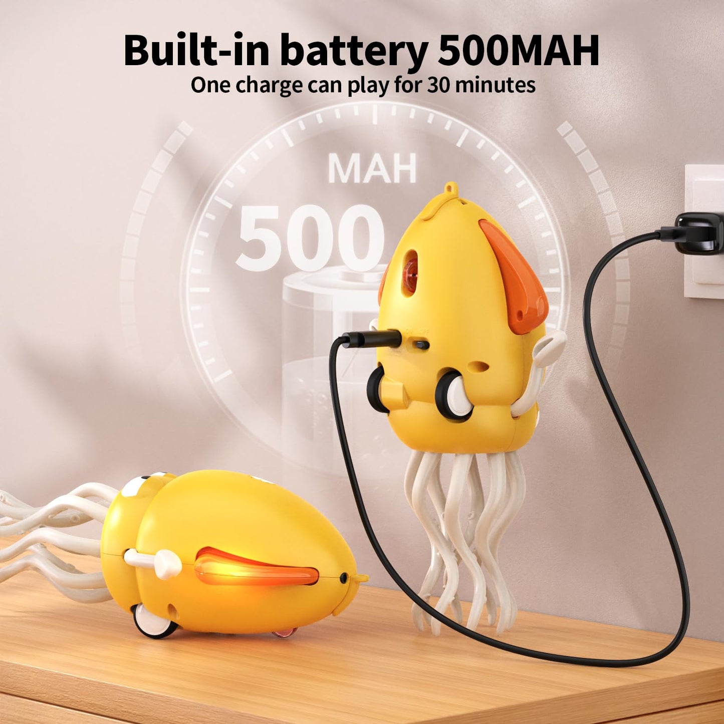 SWTOIPIG Electric Dancing Octopus Toy with Led Light and Music, Kids Electric Crawling Octopus Tummy Time Toys, Rechargeable Interactive Sensory Toy, for Christmas Birthday Gift(Yellow)