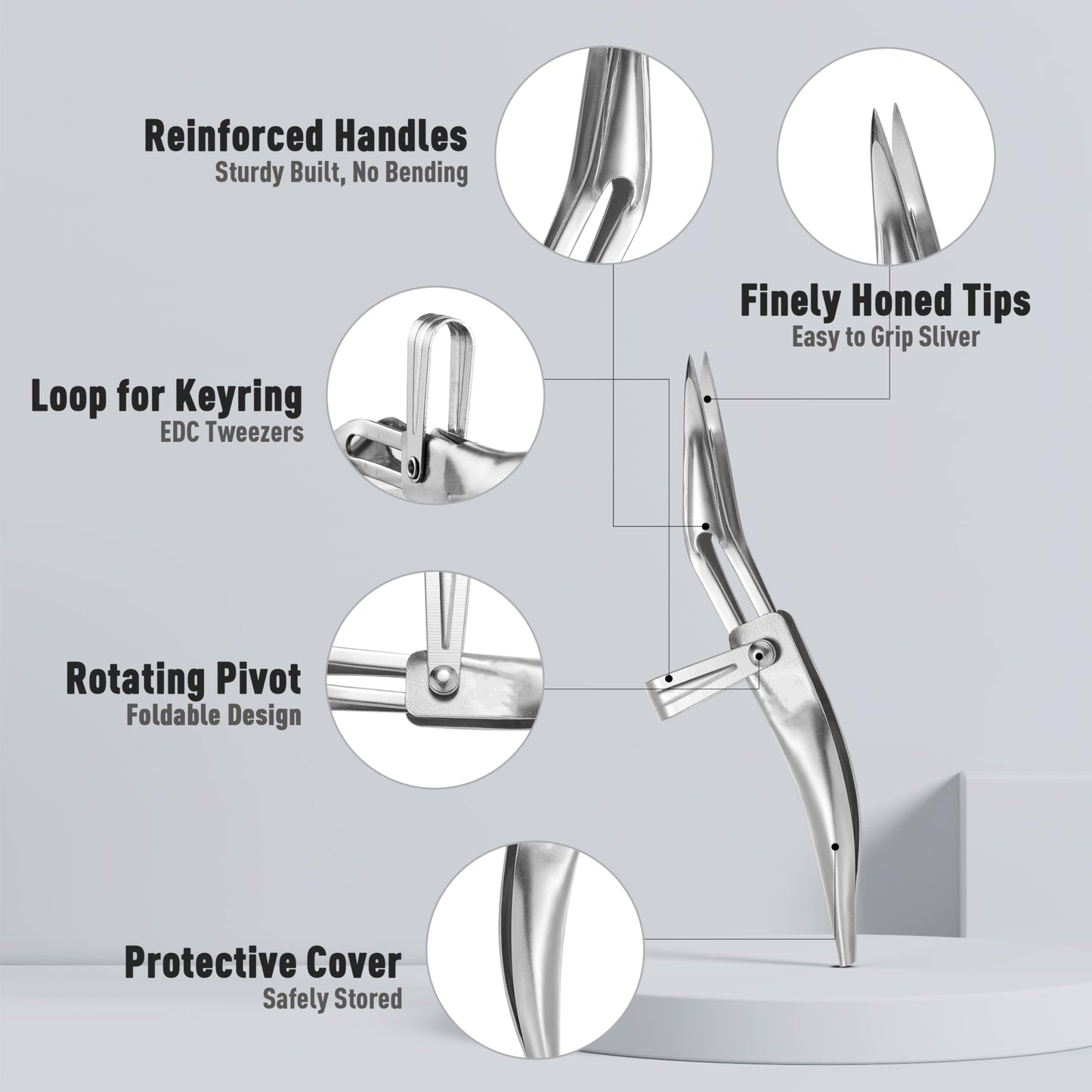 DUROX 3-Piece Tweezers Set for Ingrown Hair & Splinter Removal - 1. Pointed Ingrown Hair Tweezers, 2. Sharp Splinter & Sliver Remover, 3. Blunt Tip Facial & Chin Hair Tweezers, Stainless Steel, Pouch