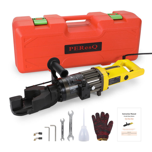 PEResQ Electric Rebar Bender, 5/8 Inch (16 mm) Hydraulic Portable Rebar Bending Machine, 1200W 120V, 2–2.5 s Fast Bending, 27.6 lb, Model RB-16 (Yellow)