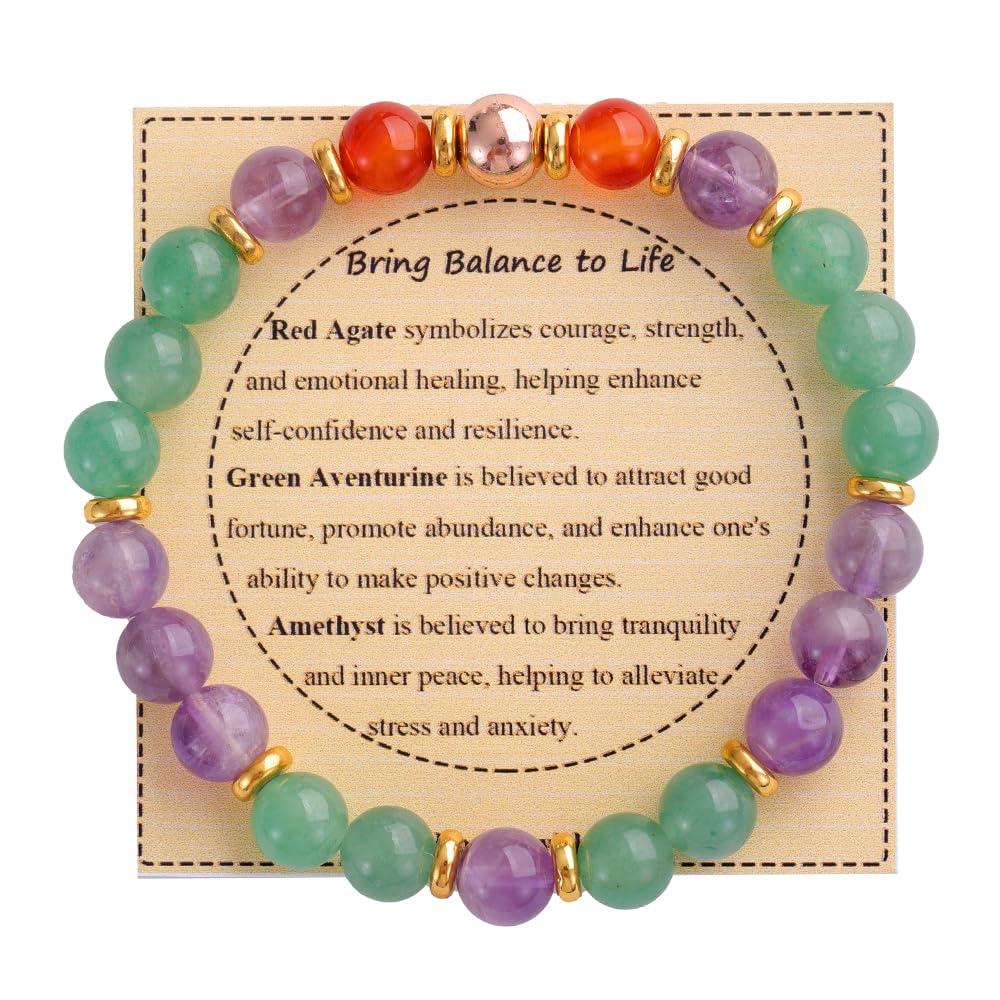 KSQS Healing Stone Bead Bracelet for Women, Natural Gemstones Balance Protection Bracelet, Spiritual Crystal Beads Bracelet Anxiety Relief with Meaning Card(#45)