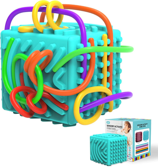 3D Sensory Activity Board - Silicone Sensory Toys, Fidget Toys for Calming, Stress, Anxiety, ADHD & Autism, Ideal for Kids 3+ & Adults with 10 Strings & Open Lid Storage, Quiet & Mess - Free