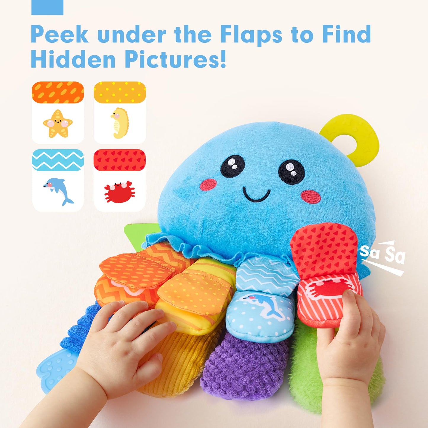 hahaland Baby Sensory Toys 6 Months - Soft Tummy Time Teething Toy and Fruits Vegetables Garden Plant Plush for Babies Gifts