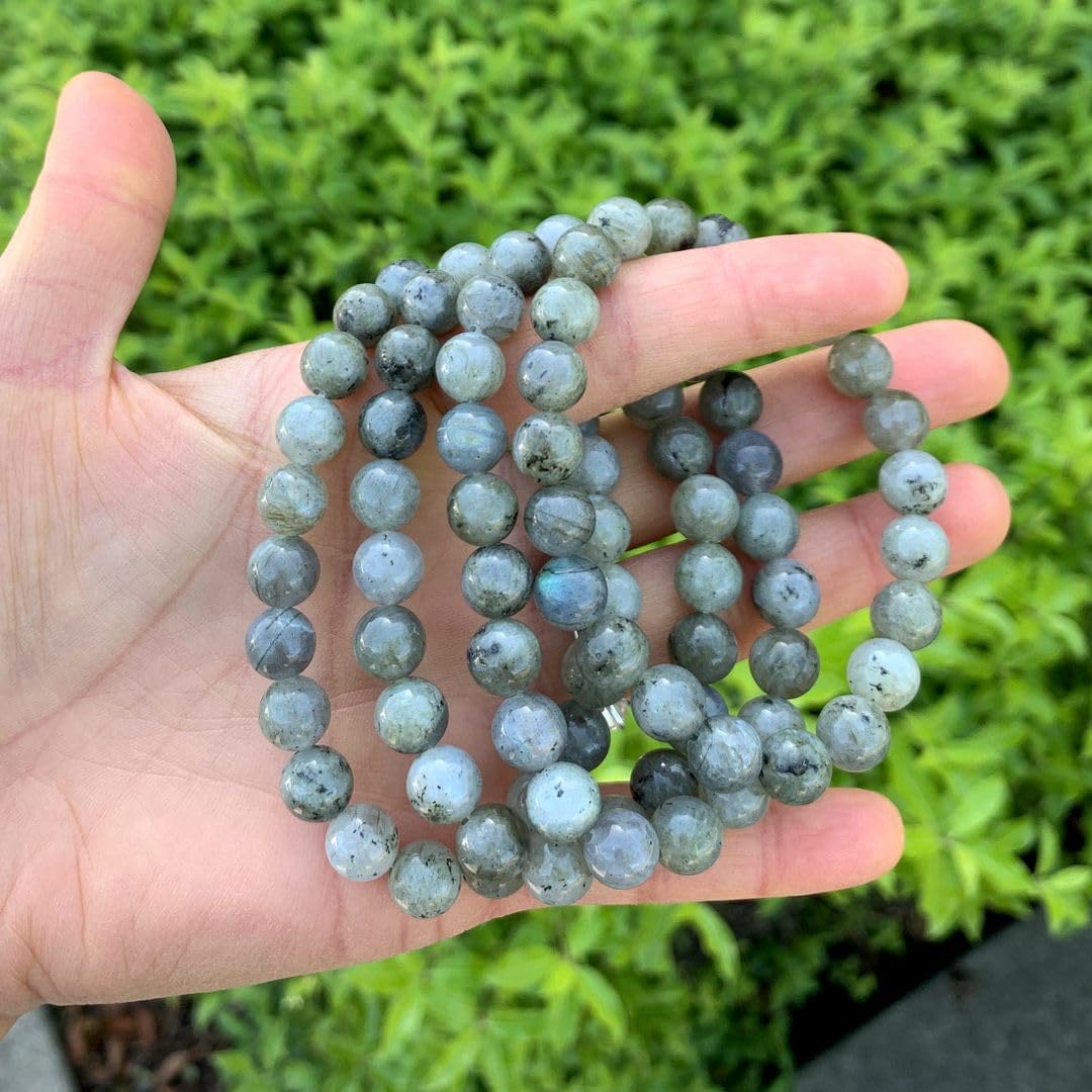 Adabele Real Natural Light Grey Labradorite Gemstone Beaded Bracelet 7 inch Stretch Chakra Healing Crystal Stone Jewelry Women Birthday Gift (Unisex) GB8-34