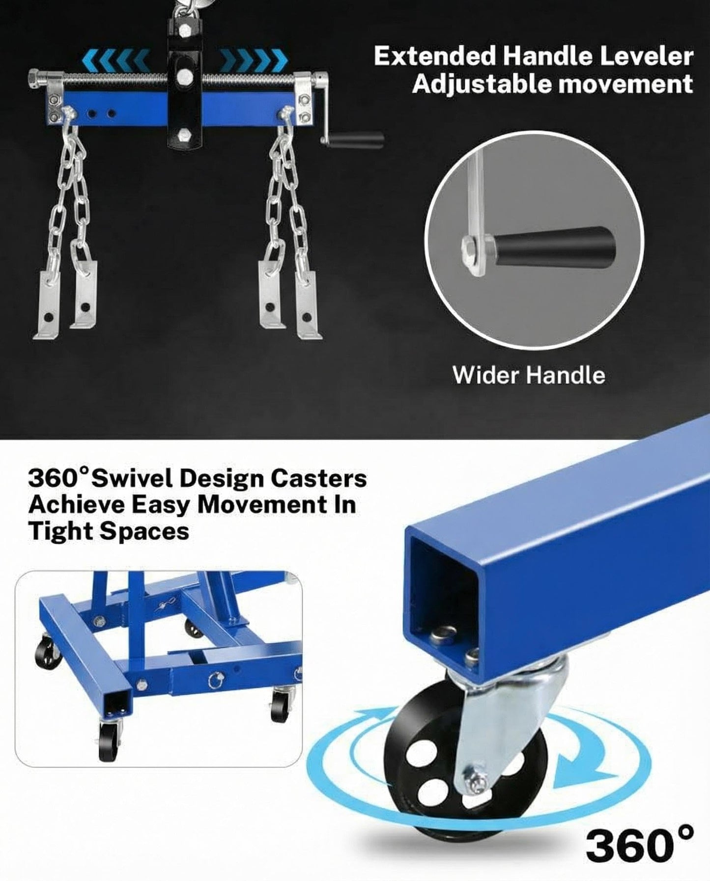 2 Ton Hydraulic Engine Hoist Crane with Lever, Folding Heavy-Duty Cherry Picker with 6 Locking Wheels & 4 Boom Positions, for Truck/SUV Engines, Garage Workshop, Industrial Lifting (Net Wt. 168 lbs)
