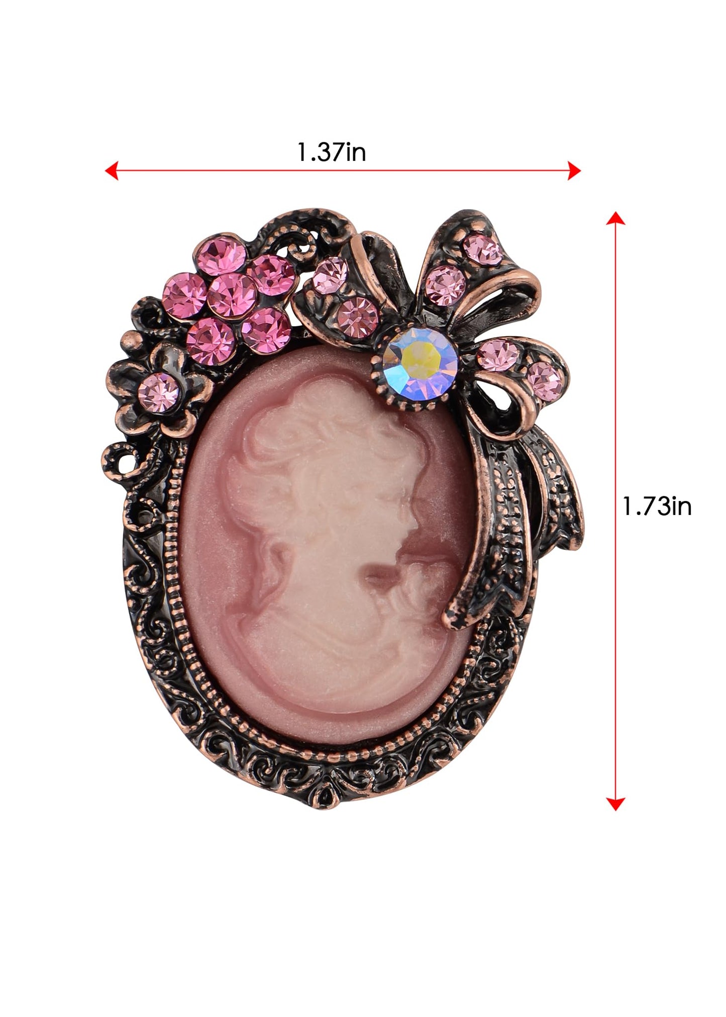 Alilang Vintage Elegant Victorian Lady Beauty Cameo with Crystal Rhinestone Brooch Pin Flower Ribbon Bow Pendant, Purple