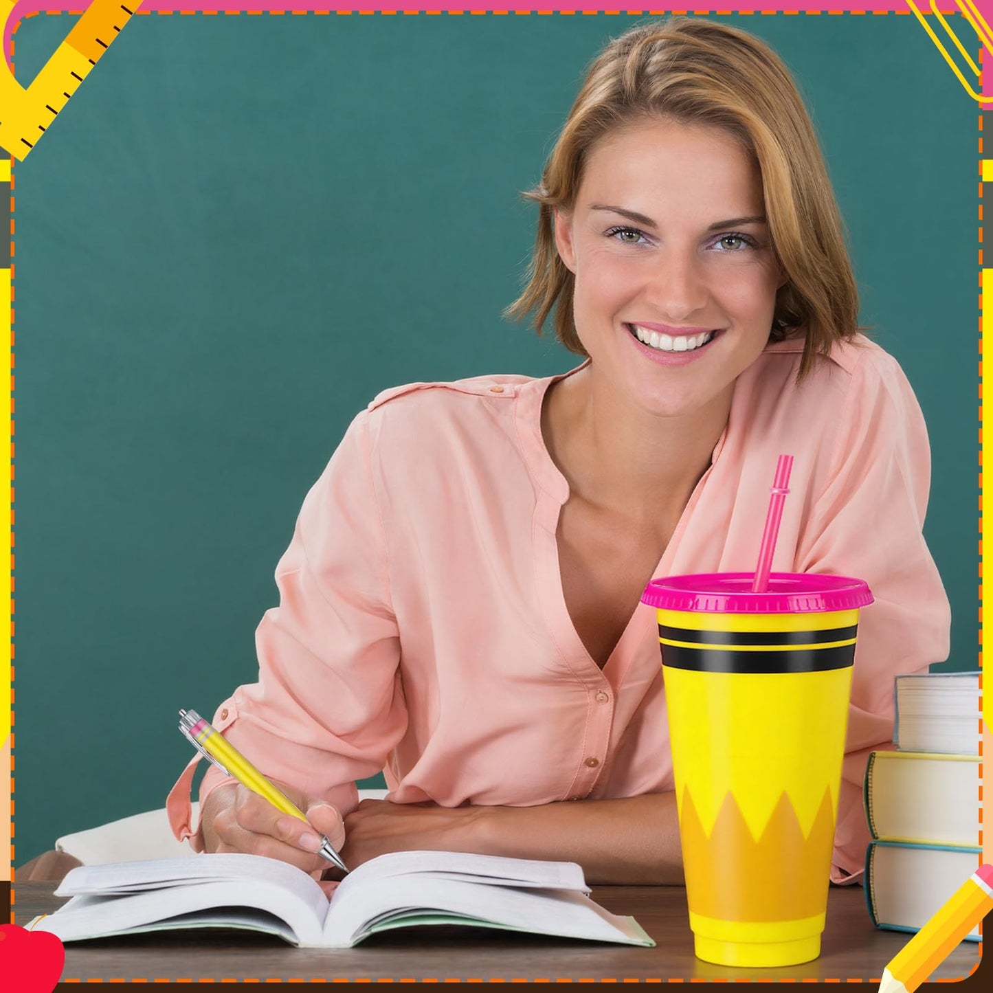 Honeydak 24 Set Composition Teacher Appreciation Gifts Bulk Thank You Teacher Gifts Bulk 24oz Tumblers Cute Composition Sticky Notes Ballpoint Pen for Mentor Lecturer Counselor School Psychologist