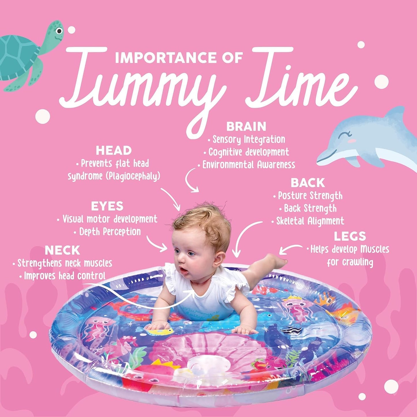 KooKooBaby Tummy Time Water Mat for Babies - Xtra Large Sensory Baby Water Mat for Tummy Time & Motor Development - Leak-Proof Water Pad, Durable Infant Water Play Mats for Baby Boys & Girls 3 Months+