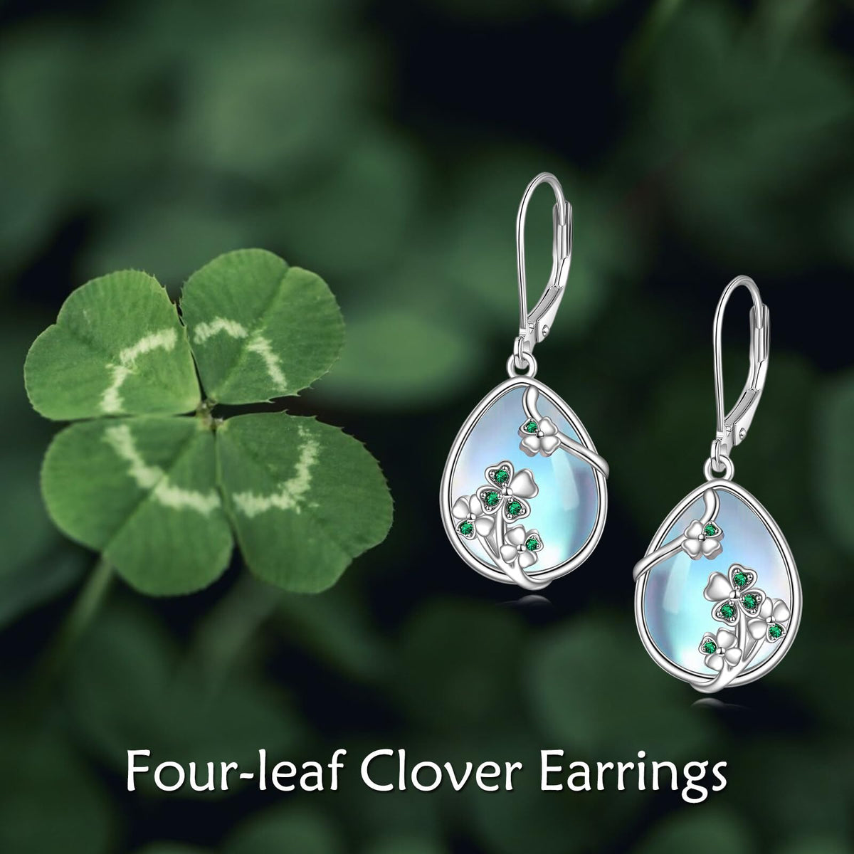 YFN Shamrock Earrings for Women Sterling Silver Four Leaf Clover Earrings Green Heart Cubic Zirconia Irish Shamrock Leverback Earrings Gifts