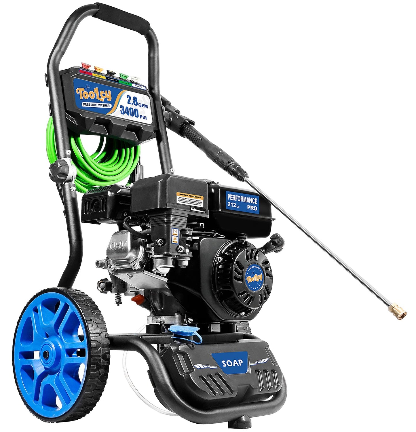 TOOLCY Gas Pressure Washer 3400 PSI & 2.8 GPM, High-Performance 212cc Engine, Foldable Handle, Reinforced Pump, 35FT Extended Power Hose, Kink-Less Swivel Gun with & 5 Nozzles, for Driveways/Patios