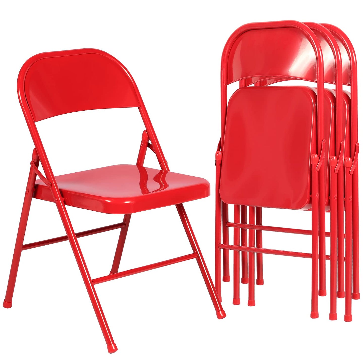 VECELO Metal Folding Chairs 4 Pack, Double Hinged Steel Frame Easy Foldable&Stackable for Office Kitchen Dinning Wedding Patio and Garden