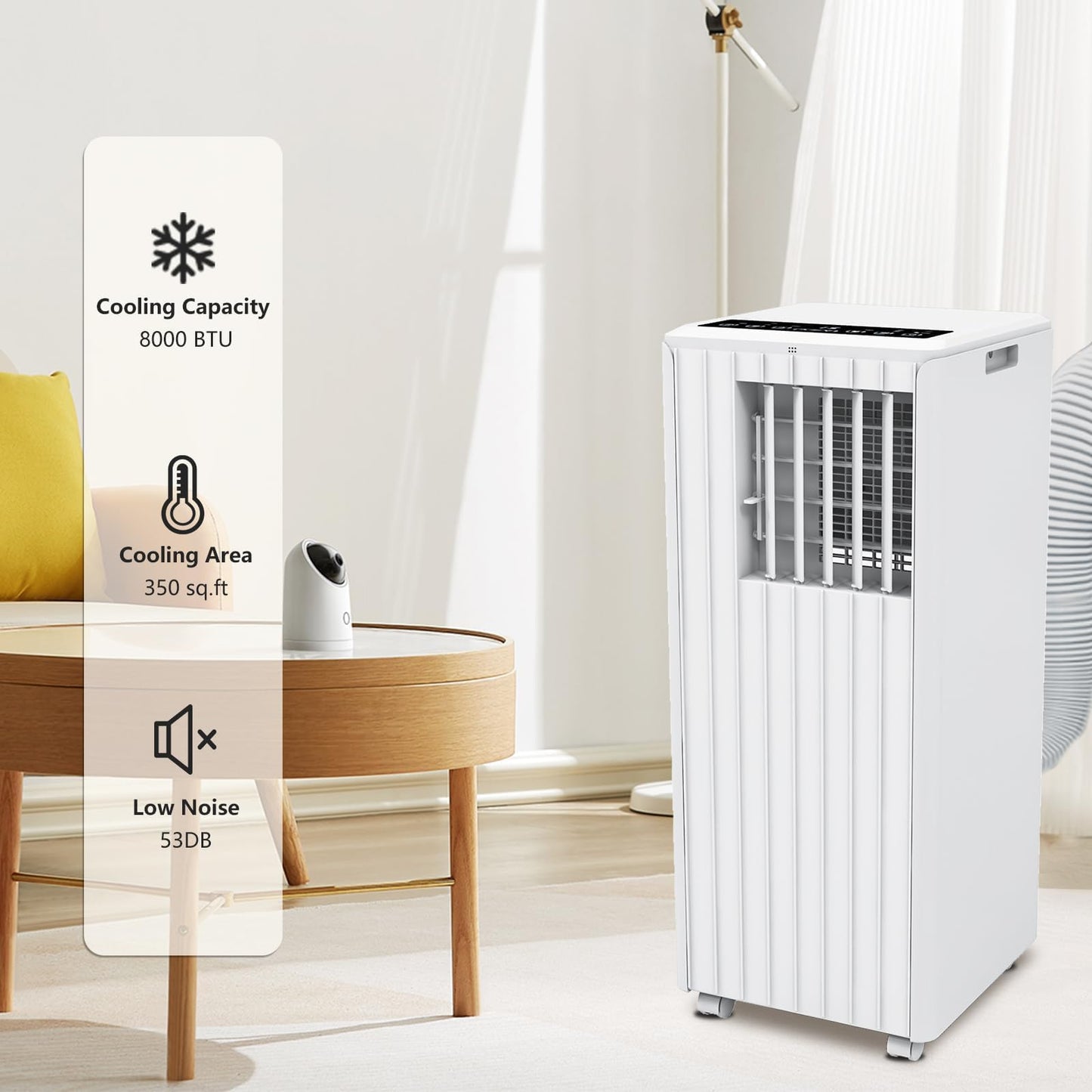 Portable Air Conditioner with 8,000 BTU Cooling Power – 3 Modes (Cool, Dehumidify, Fan) for Rooms Up to 350 Sq.Ft, Includes Remote, 24H Timer & Easy-Install Window Kit