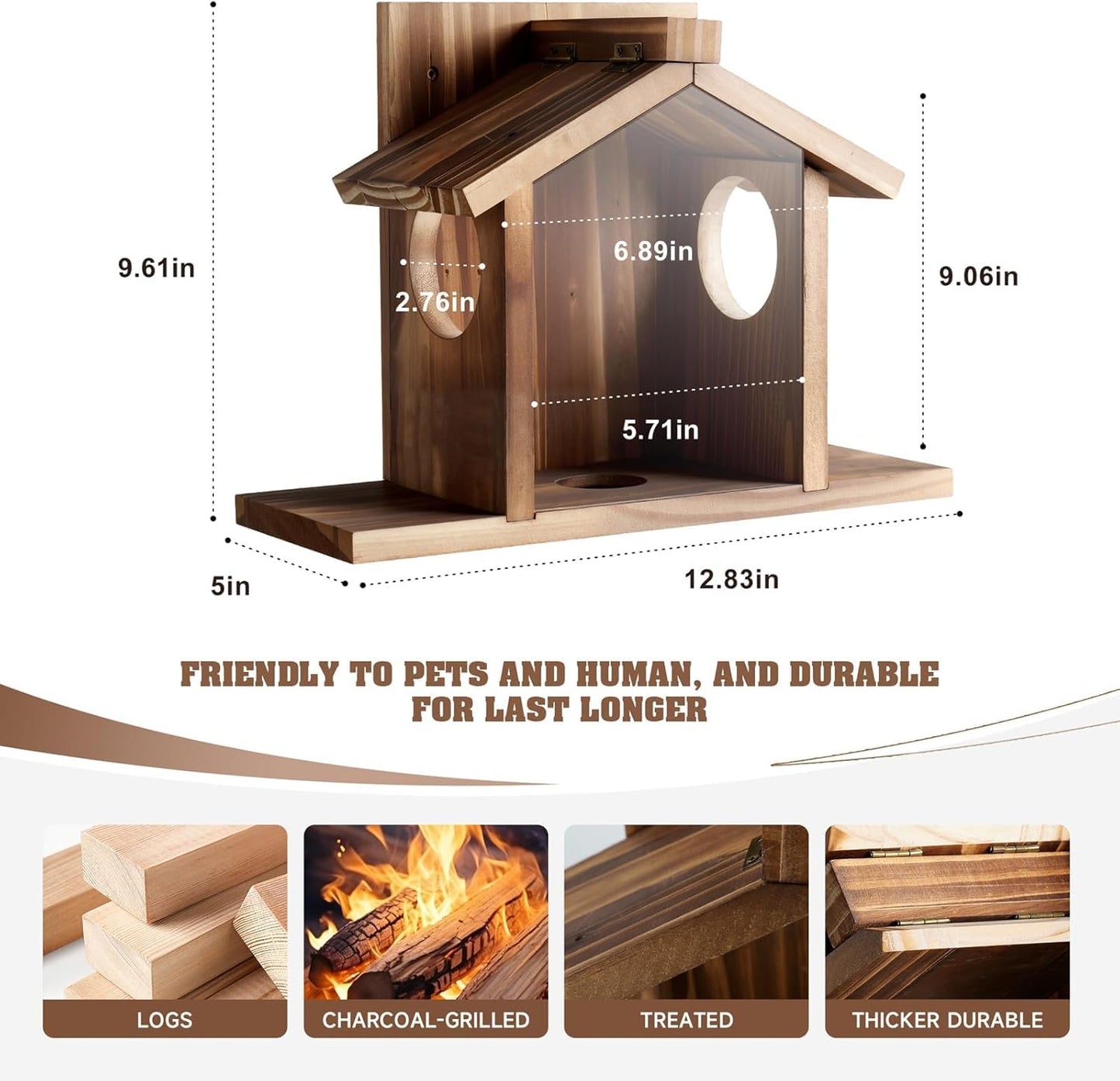 Gnodary Squirrel Feeders, Squirrel Feeders for Outside, Squirrel House for Outdoor - Chipmunk Feeder Box, Squirrel Food for Backyard Squirrels Hold Corn, Corn Cob, Peanuts (Brown)