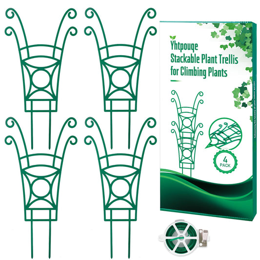 4 Pack Stackable Plant Trellis for Climbing Plants, Indoor/Outdoor Garden Trellis, Plant Support for Vine Ivy Hoya & Houseplants Flower