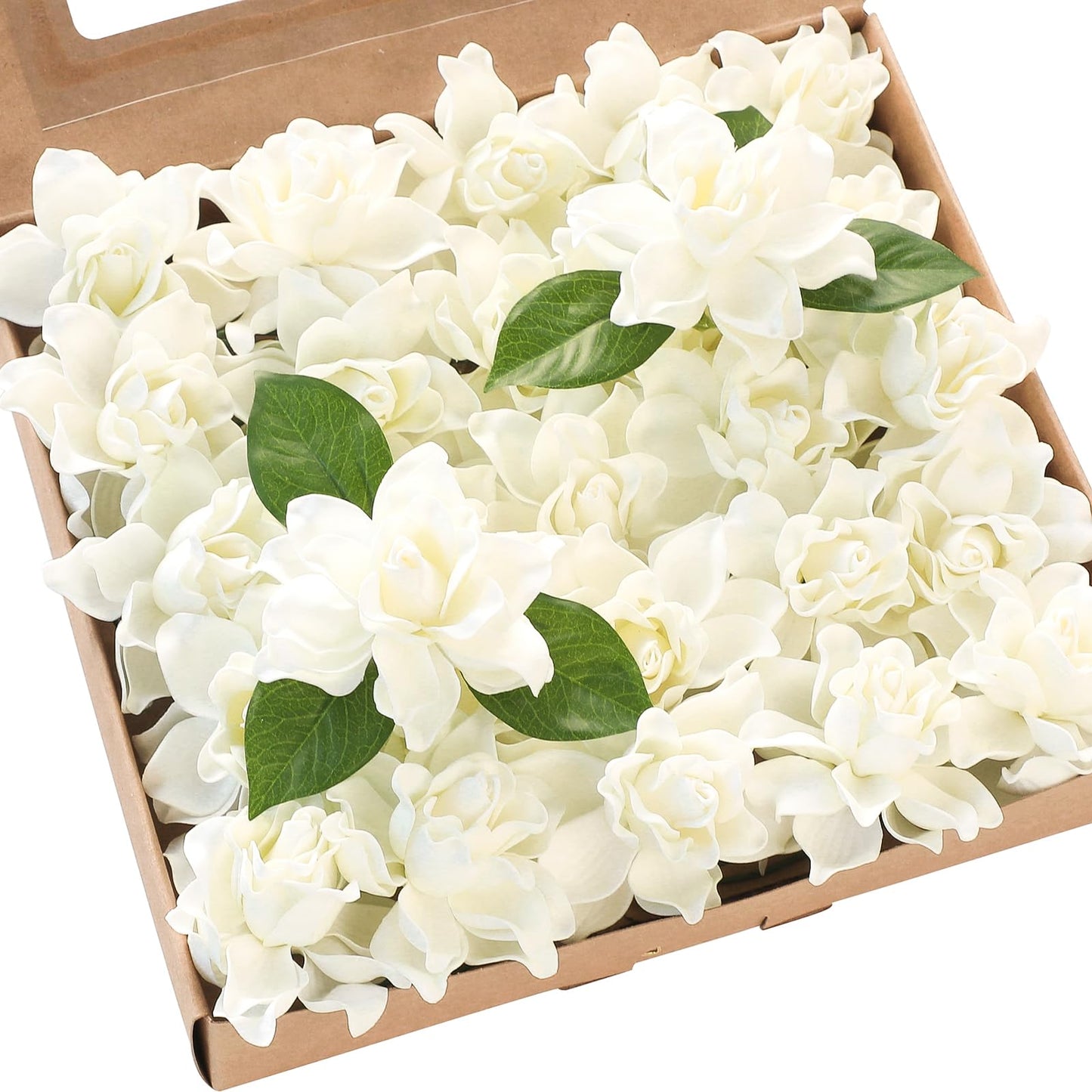 Floroom Artificial Gardenia Flowers 2.7" 25pcs Real Looking Ivory Foam Fake Flowers with Stems for DIY Wedding Bouquets Bridal Shower Centerpieces Floral Arrangements Party Tables Home Decorations