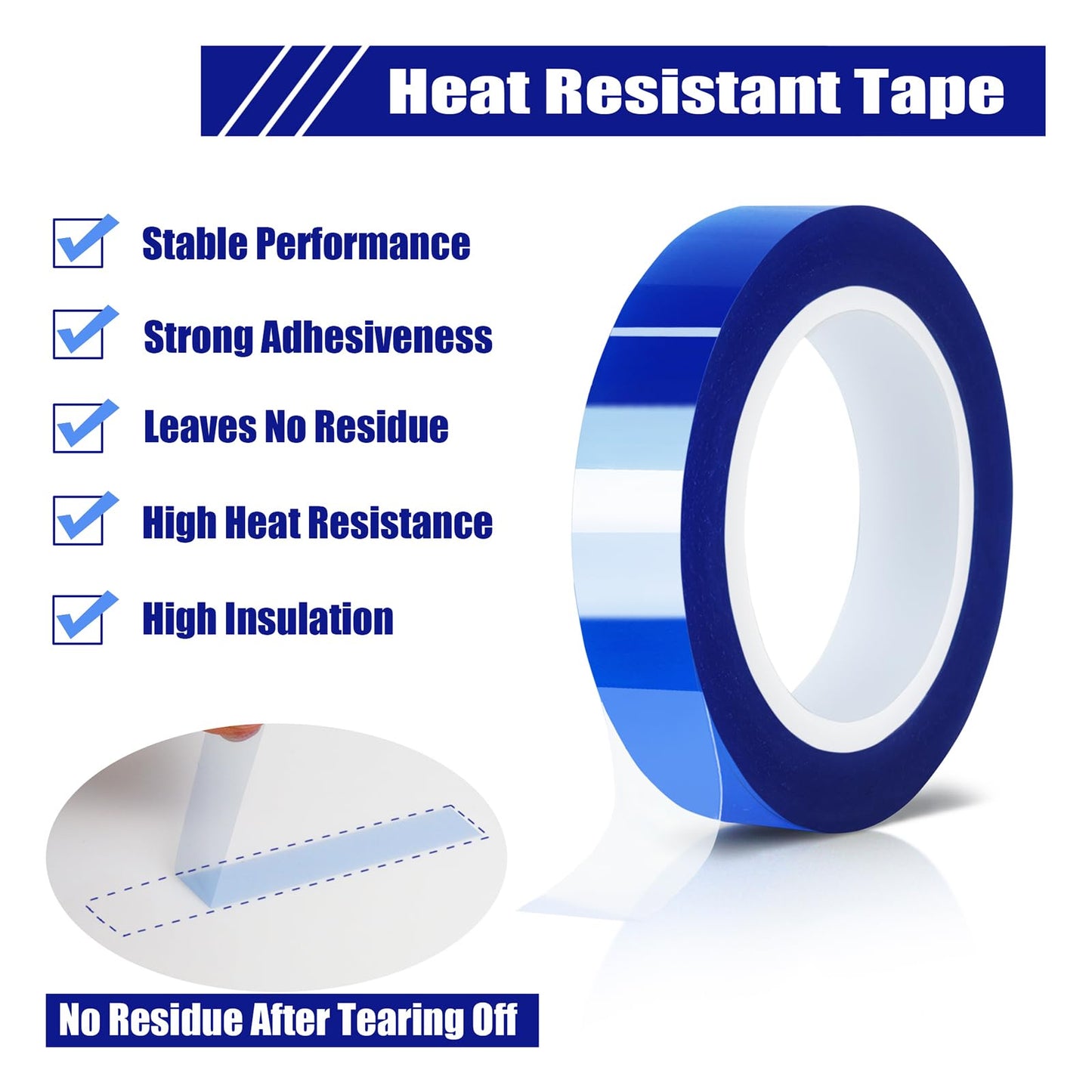 MEBMIK 12 Rolls 10mm x16m(52FT) Blue Heat Tape High Temperature Heat Resistant Tape Heat Transfer Tape for Heat Sublimation Press Vinyl,No Residue
