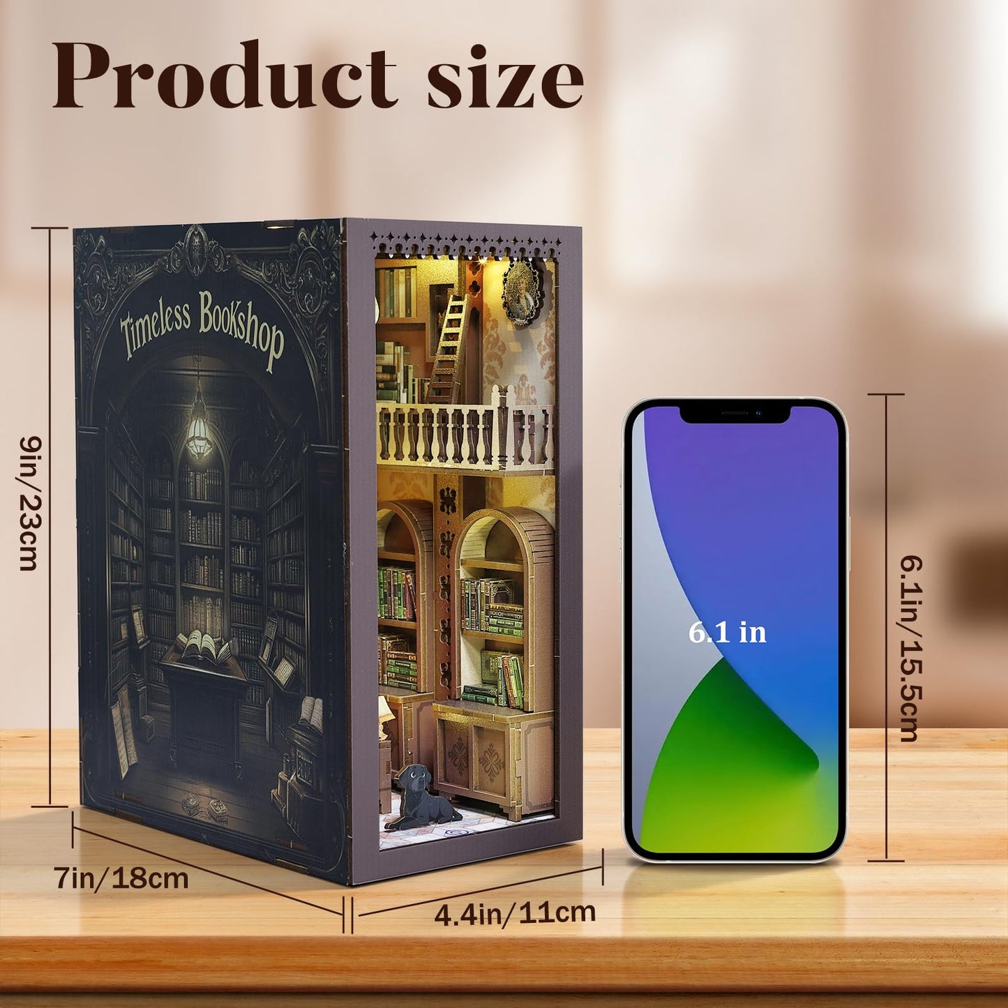 Timeless Bookshop Book Nook Kit with Silicon Liquid Glue - DIY Miniature House Kit for Adults, Teens and Beginners, Dollhouse Booknook Library Tiny House Bookshelf Decor 3D Wooden Puzzle