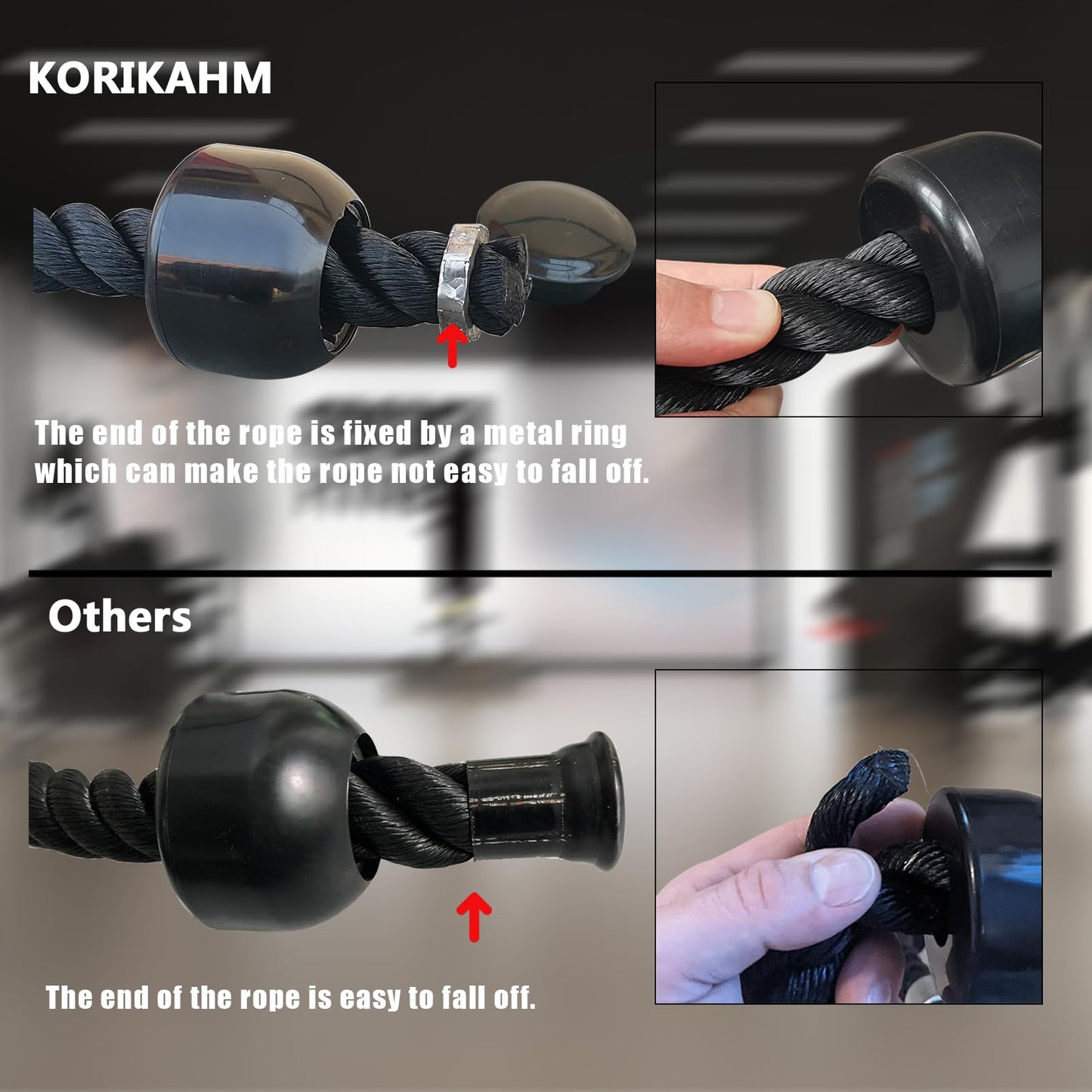 KORIKAHM Long Tricep Rope, Rope Pull Down Attachment 47 55 Inch Length Long, Tricep Rope Cable Attachment, Tricep Pull Down Rope for Home Gym Pulley System,Cable Machine Attachment (Length 55")