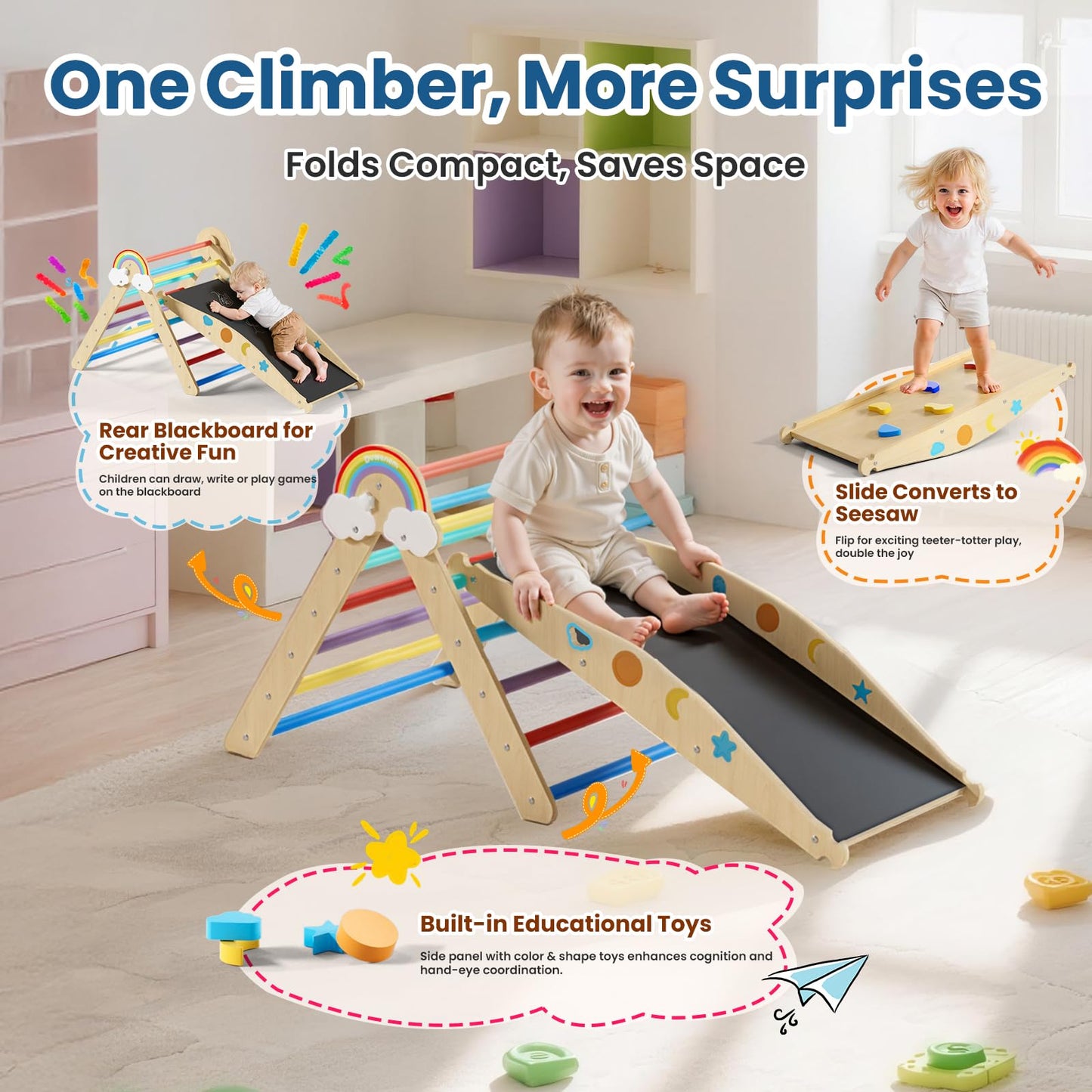 Duwenem Pikler Triangle Set, 10in1 Toddler Climbing Toys Indoor, Montessori Kids' Indoor Climbers & Play Structures with Arch&Ramp&Ladder, Indoor Baby Climber for Montessori Toys