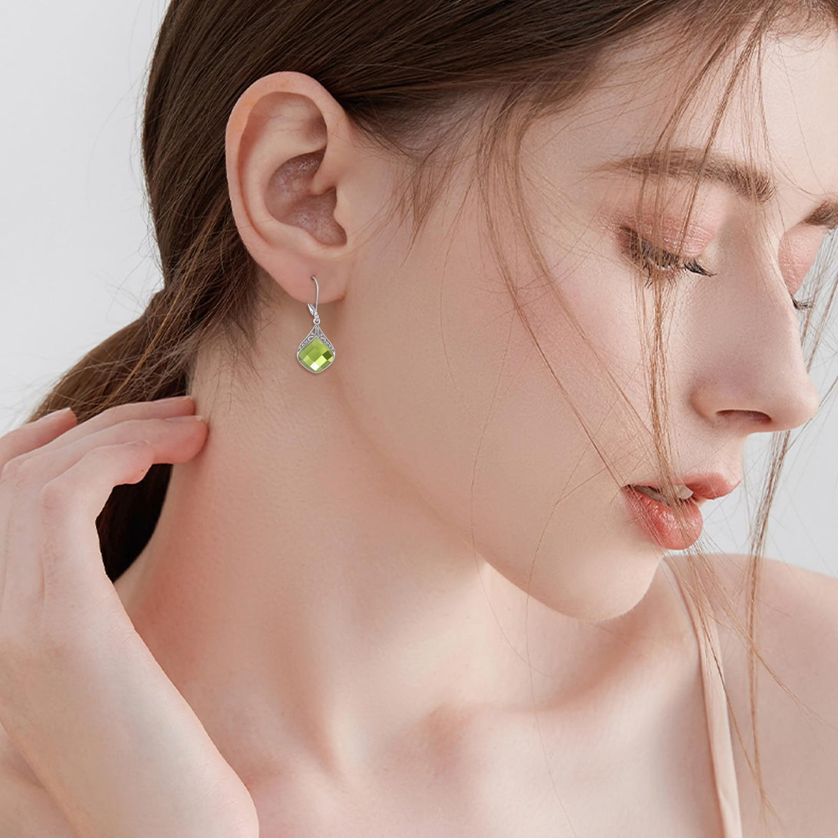 Peridot Drop Earrings Sterling Silver Green Crystal Teardrop Dangle Earrings Filigree Irish Jewelry Christmas Gifts for Women