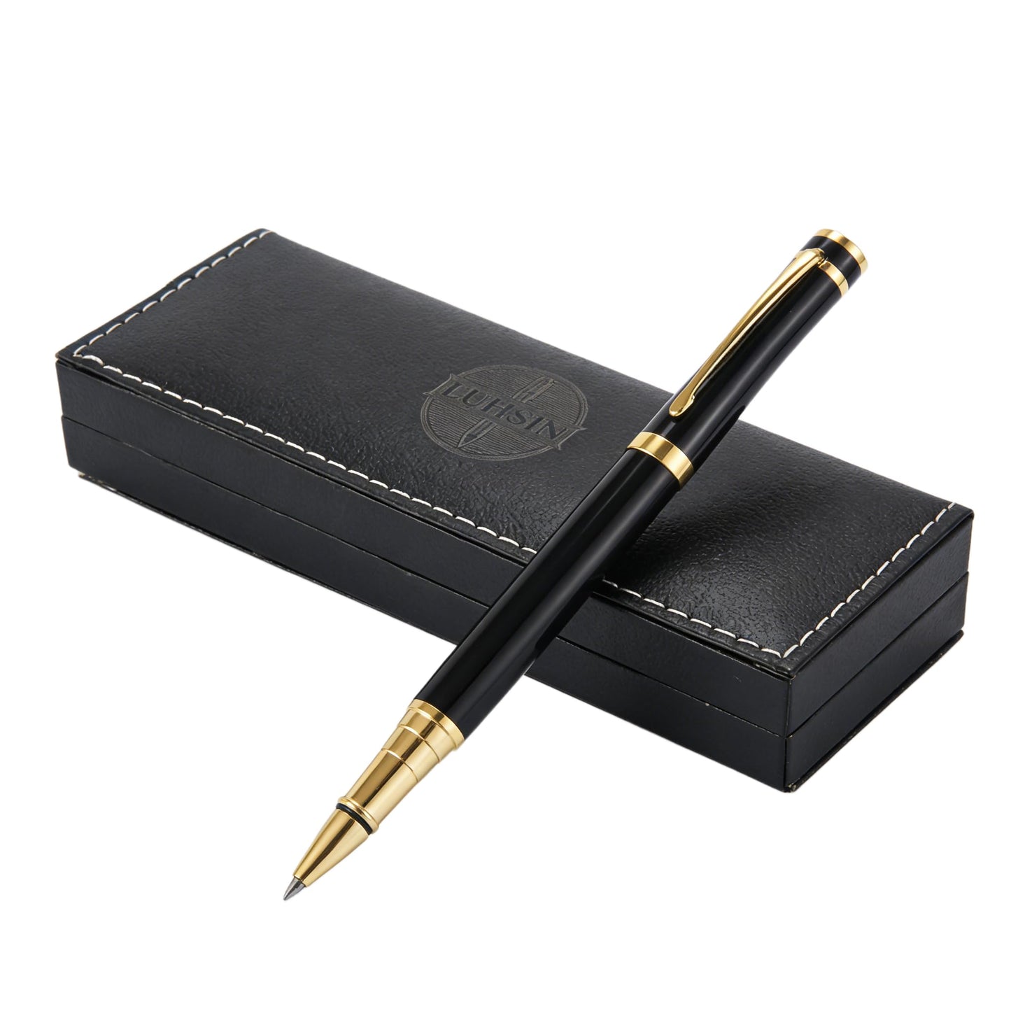 LUHSIN Premium Black Lacquer Rollerball Pen - Luxury Writing Instrument Gift Set for Men Women, Executive Business Pen with Smooth Writing, Professional Signature Pen for Office Corporate Gifts(Black)