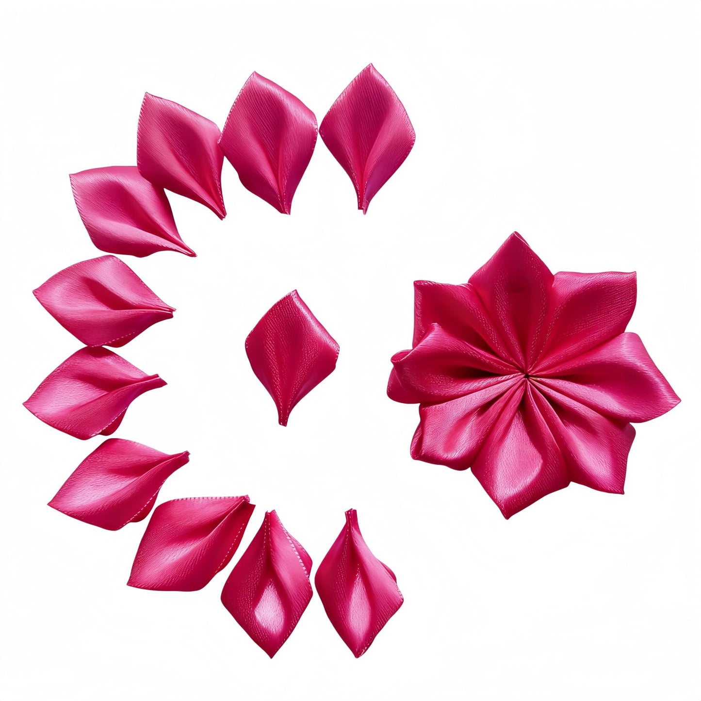 300 Pcs Decorative Pre-made Satin Ribbon Petals - Half-finished Floral Craft Supplies for Wedding Bouquets, Mother's Day Wreaths & Valentine's Day Gift Arrangements (300 Petals Hot Pink)