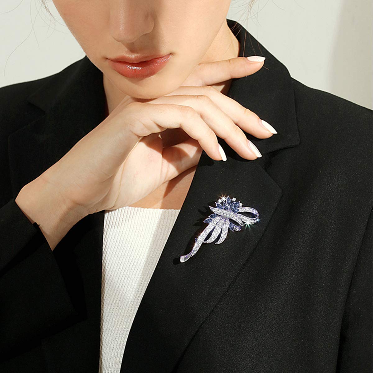 Merdia Created Crystal Brooch Fancy Vintage Style Flower Brooch Pin for Women, ladies with Blue/Purple Created Crystal | Vintage Fashion | Brooches and Pins for Women | Silver(3Pcs Blue)