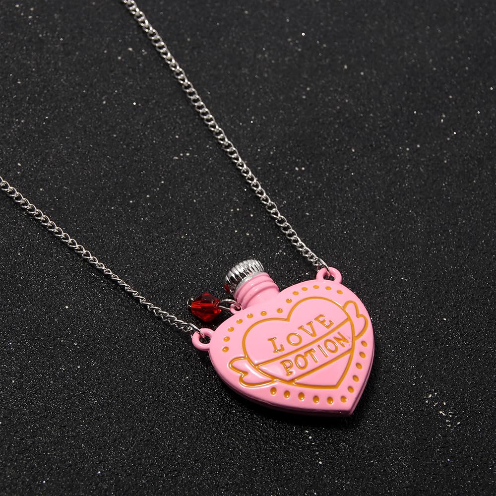 Locus Amoenus Love Potion Necklace Fashion Heart-Shaped Medicine Bottle Pendant Valentine's Day Gifts for Couples (Pink)