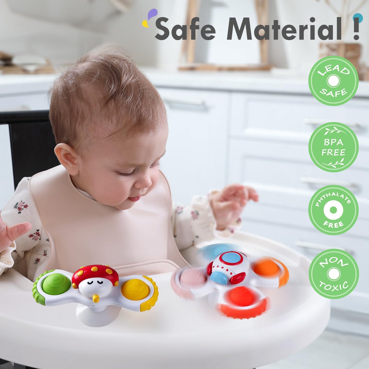 ALASOU 6 PCS Suction Cup Rotating Toys(3 Farm+3 Space) for Infant and Toddlers