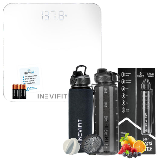 INEVIFIT Hydration & Weight Management Bundle - 3-in-1 Sports Water Bottle & Digital Bathroom Scale for Fitness & Wellness