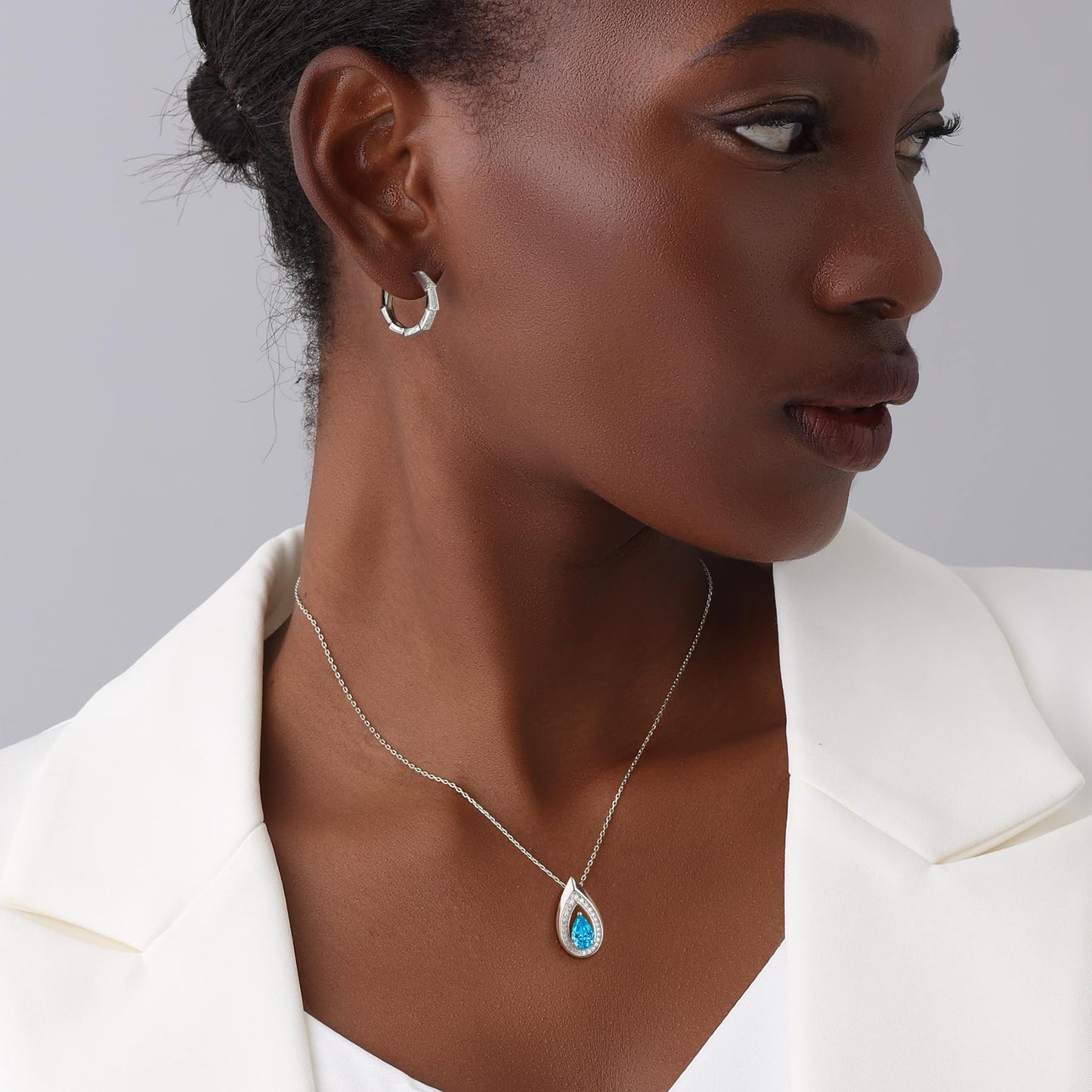 Kstyle 925 Sterling Silver Blue Topaz December Birthstone Pendant Necklace Teardrop Jewelry Valentine's Day Anniversary Birthday Gift for Daughter Wife Mom Girlfriend Her Non Tarnish