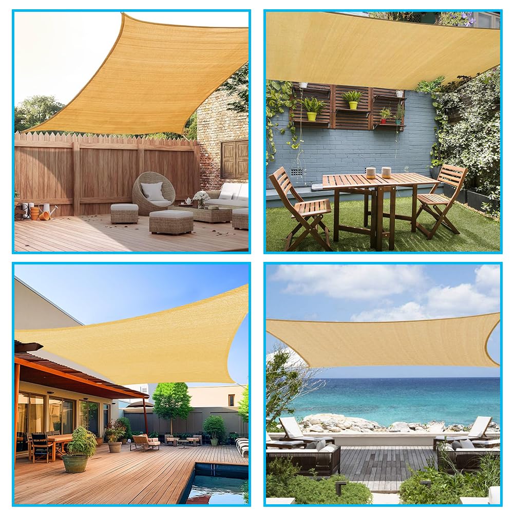 12'x15' Rectangle Sun Shade Sail – UV Block & Breathable Canopy for Patio, Garden, Backyard & Outdoor Shade– High-Density HDPE Fabric, Durable & Fade-Resistant – Easy Installation