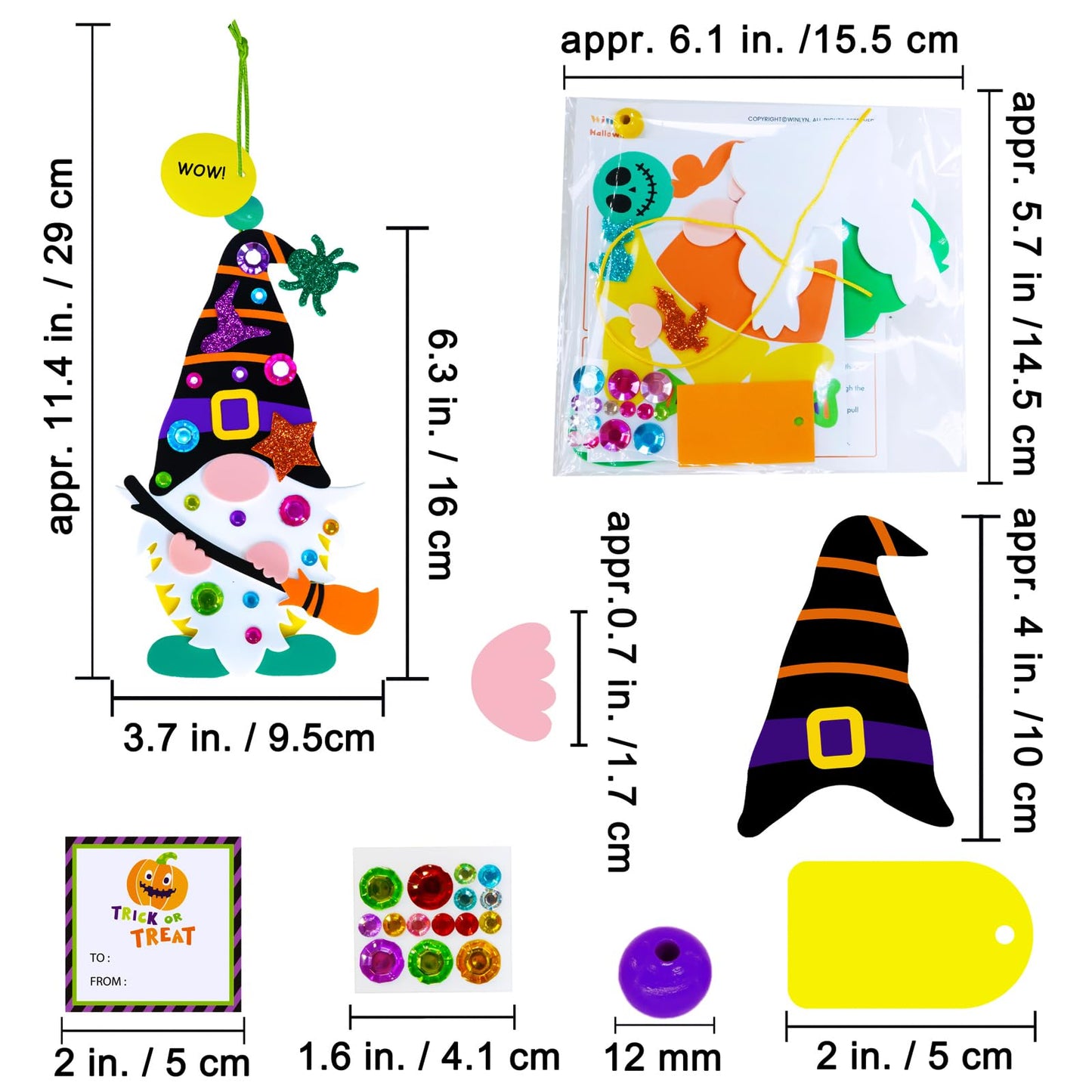 Winlyn 24 Sets Halloween Crafts Fall Crafts Kids DIY Gnome Ornaments Decorations Halloween Craft Kits Gnome Foam Stickers Halloween Arts and Crafts for Kids Home Classroom Art Activities Party Favors