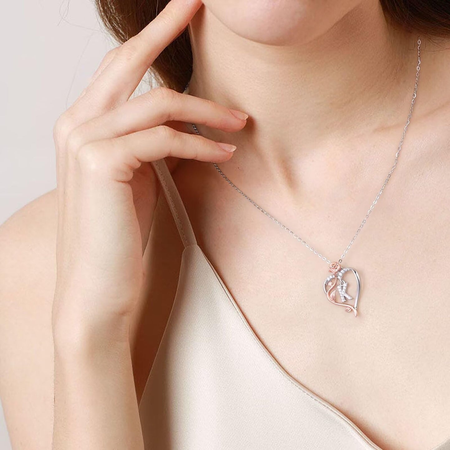 Iefil Necklaces Gifts for Women - Anniversary Birthday Gifts for Women, Gift for Wife, Gift for Mom/Daughter/Sister | Rose Heart Necklaces, Initial A