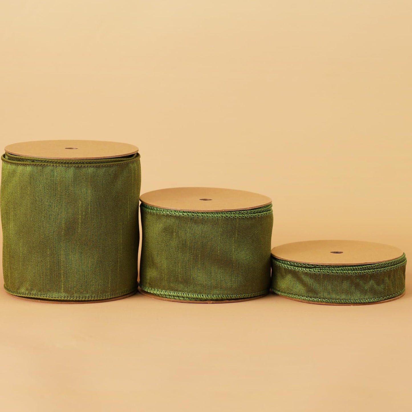 LaRibbons Moss Green Ribbon Wired 4 Inch x 10 Yards Dupioni Ribbon with Wired Edge for Wreaths, Bows and DIY Decorations