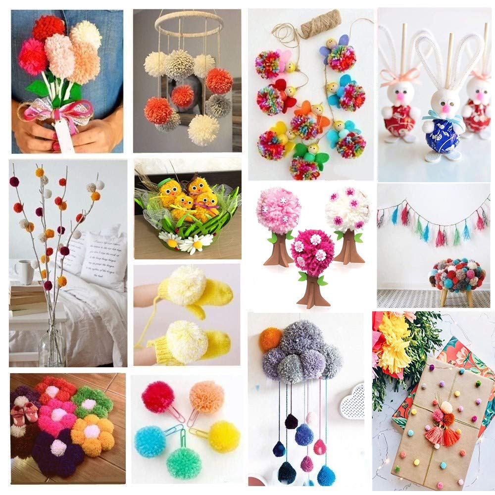 Pompom Maker Kit, Knitting Loom Fluff Ball Weaver Needle Craft DIY Knitting Crochet Tool Kit,4PS Pompom Maker+10PS Knitting Stitch Markers+10PS Plastic Needles+12PS Acrylic Yarn+1PS Scissors(37b)
