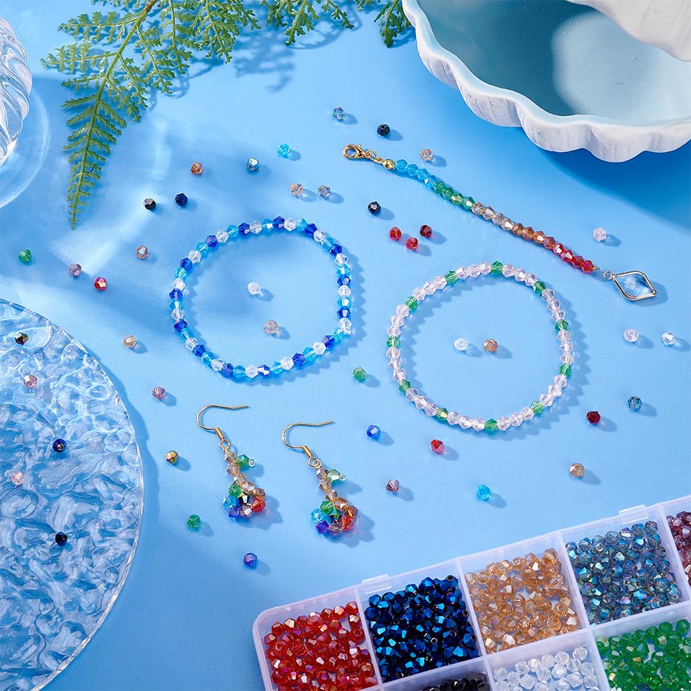 PH PandaHall 1680 pcs 24 Colors Crystal Beads, 4mm Electroplate Glass Beads AB Color Faceted Beads Bicone Beads Faceted Crystal Beads Loose Spacer Beads for Bracelets Necklaces Crafts Jewelry Making