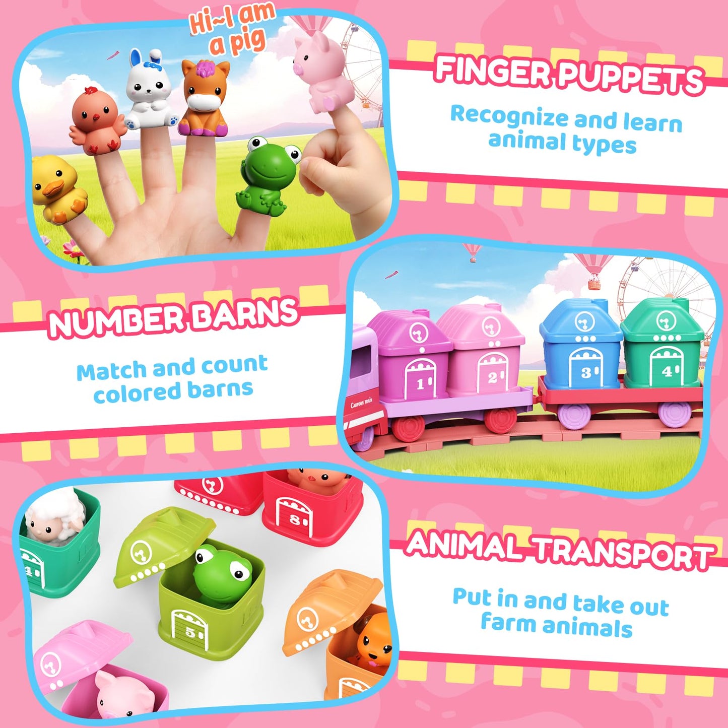 Cmiolacuna Train Set for Girls 2-4, Electric Toy Train with Farm Animals & Music & Lights, Montessori Counting & Sorting Learning Toys for Toddler Girls 1 2 3 Year Old, Christmas Easter Birthday Gift