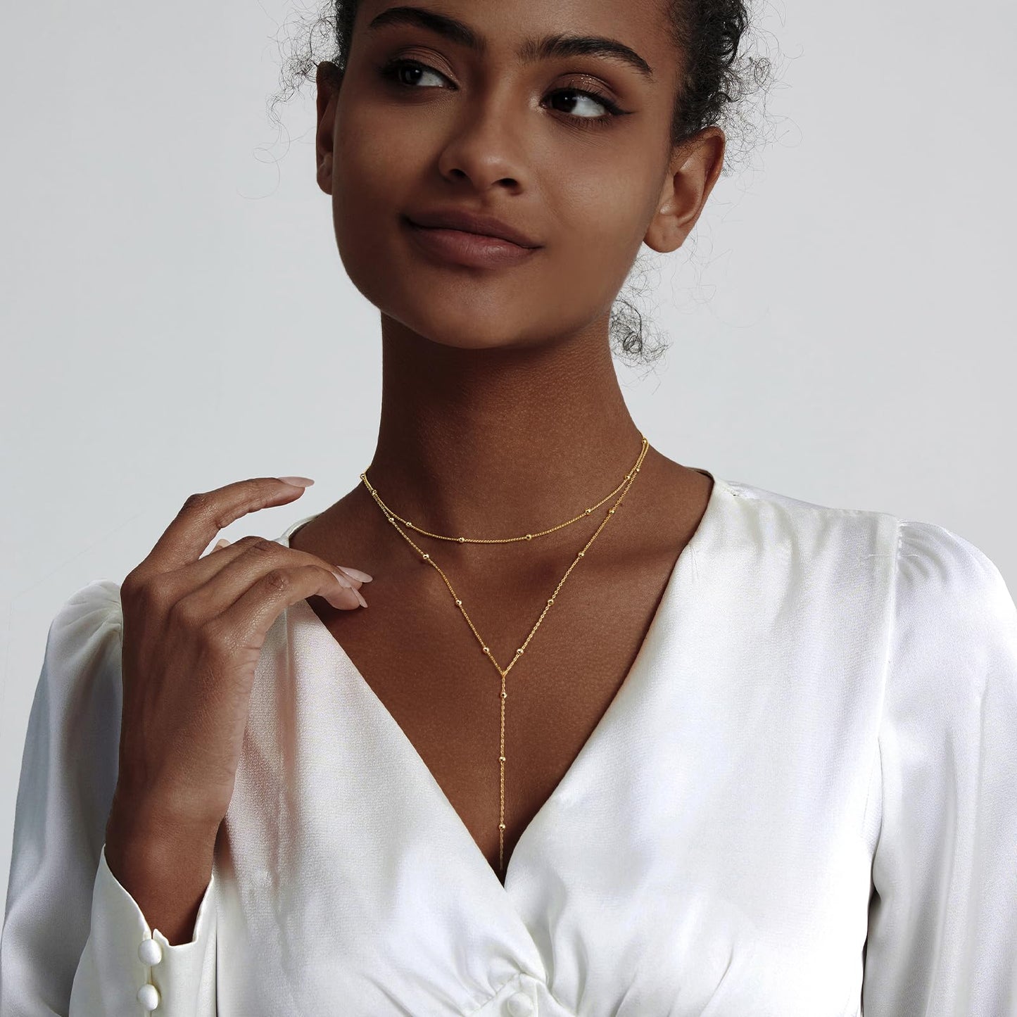 Luxval Gold Necklace for Women Trendy 14k Gold Plated Long Necklaces for Women Lariat Y Necklace Dainty Layered Necklaces Beaded Drop Y-Shaped Chain Jewelry Gift Wedding